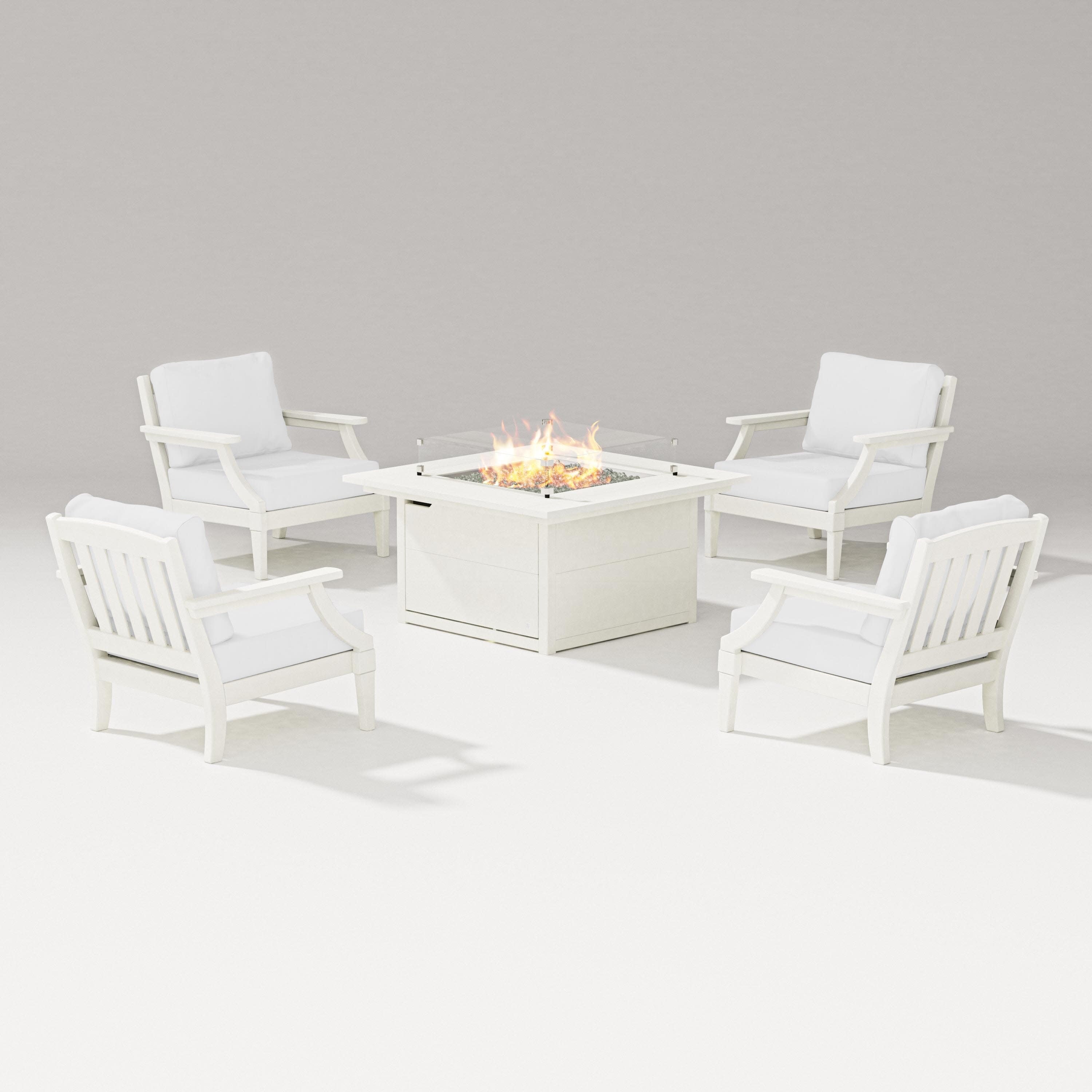 Estate 5-Piece Lounge Fire Table Set in Vintage White / Natural