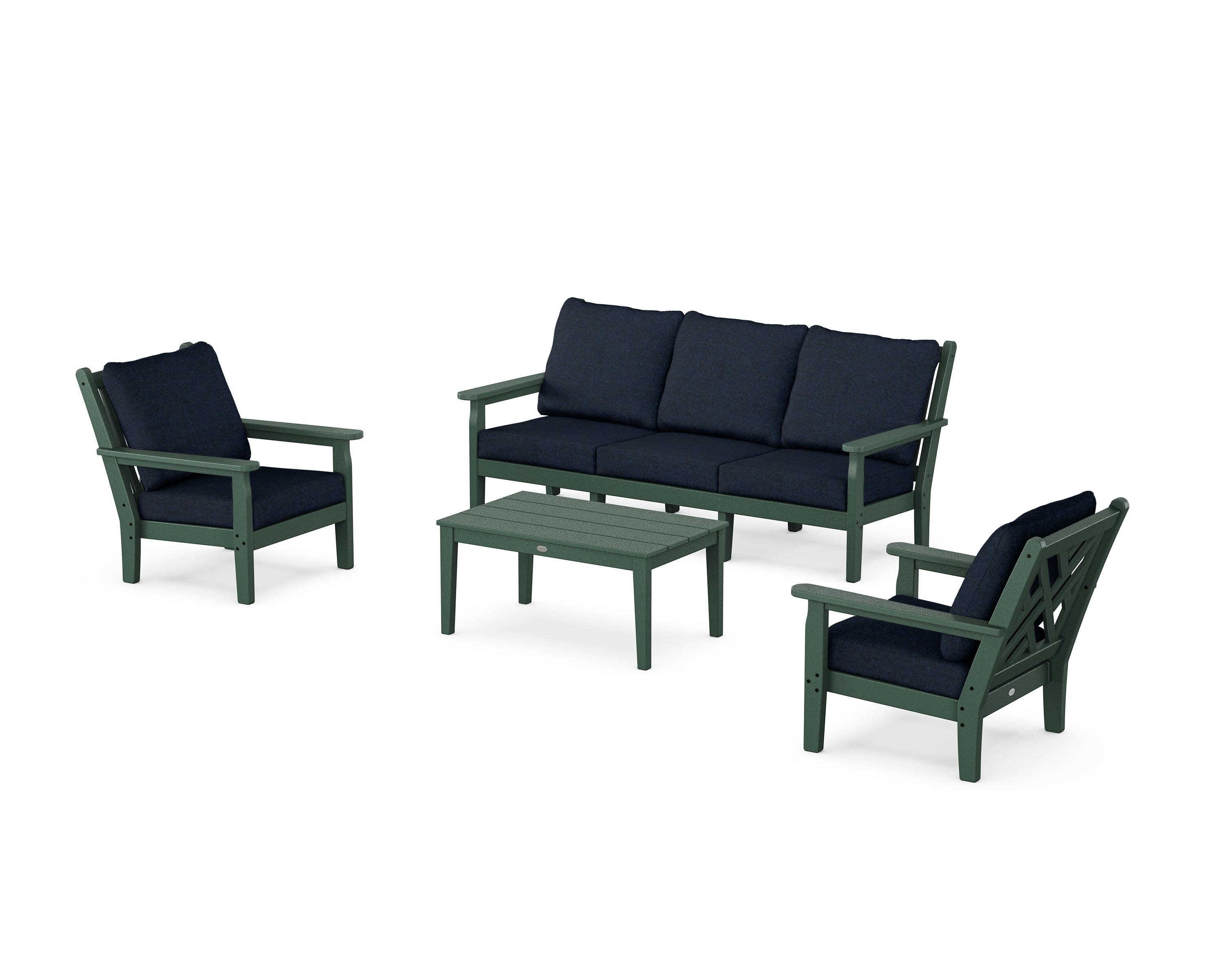 Chippendale 4-Piece Deep Seating Set with Sofa in Green / Marine Indigo