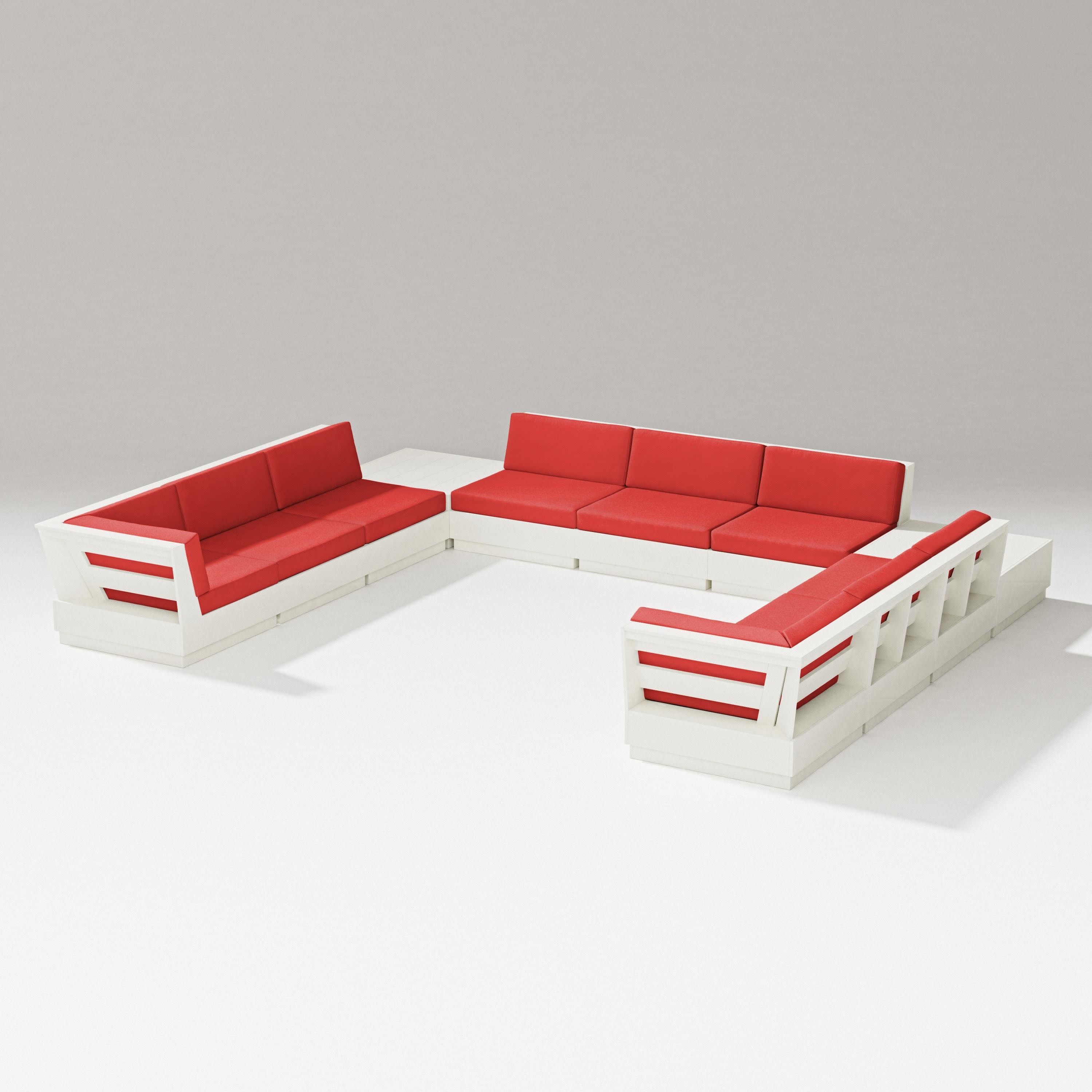Elevate 11-Piece U-Shaped Sofa Sectional in Vintage White / Crimson Linen