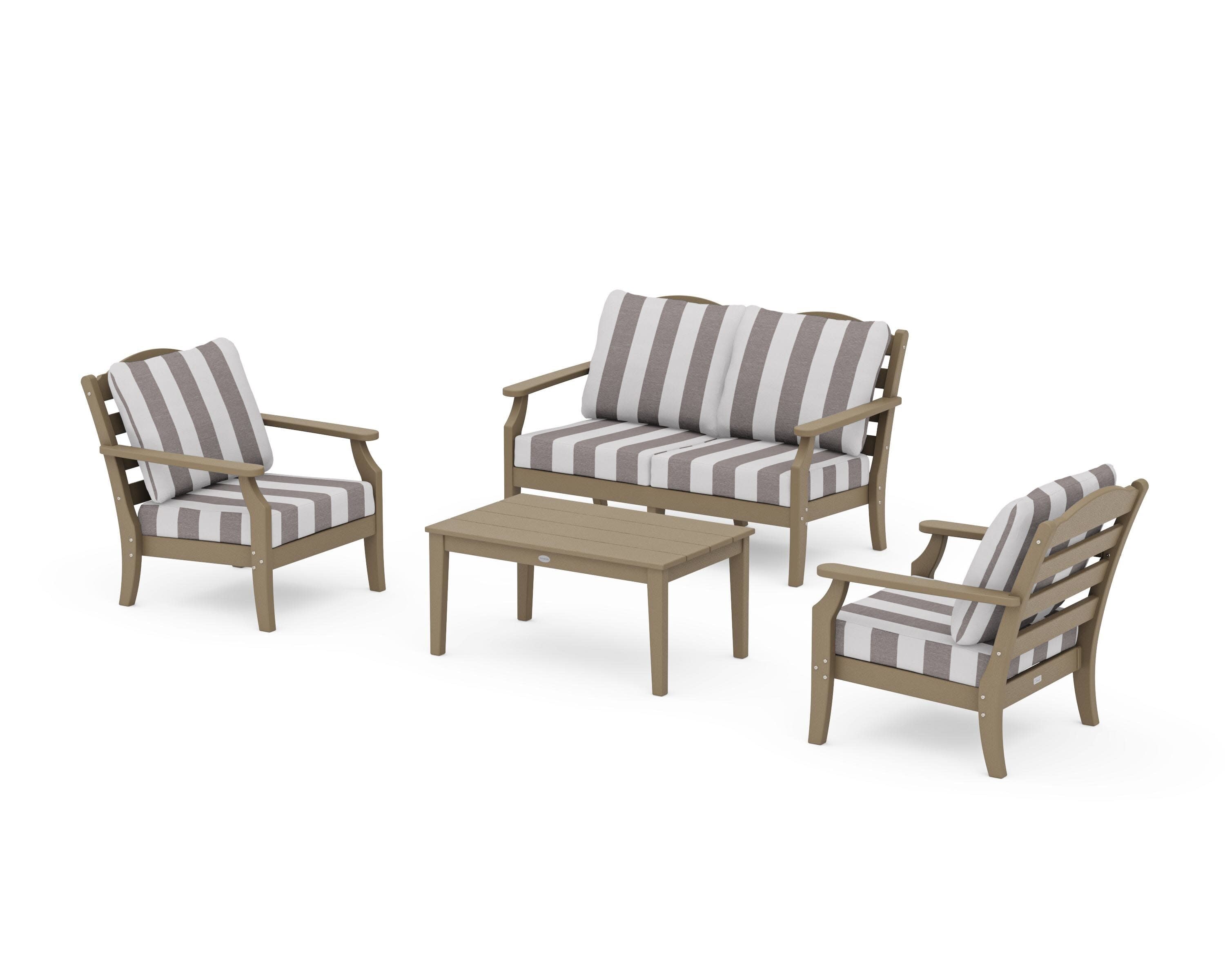 Savannah 4-Piece Deep Seating Set with Loveseat in Vintage Sahara / Cabana Stripe Grey Mist