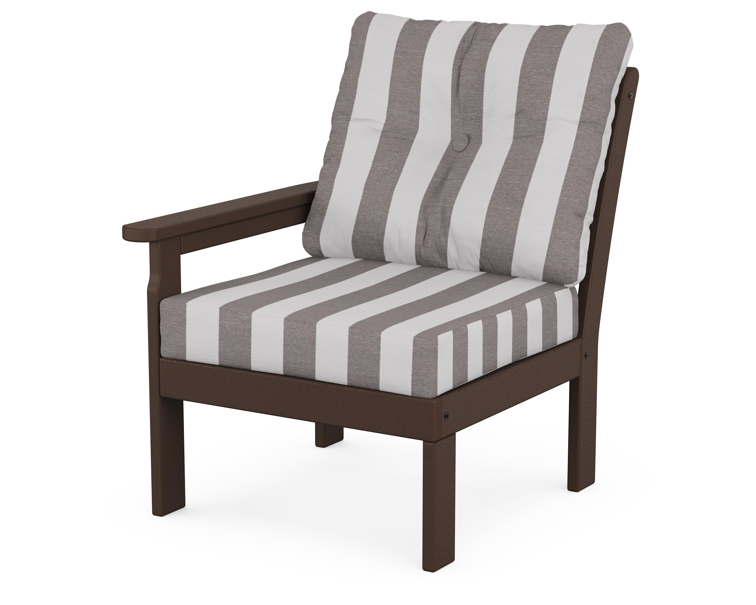Vineyard Modular Left Arm Chair in Mahogany / Cabana Stripe Grey Mist