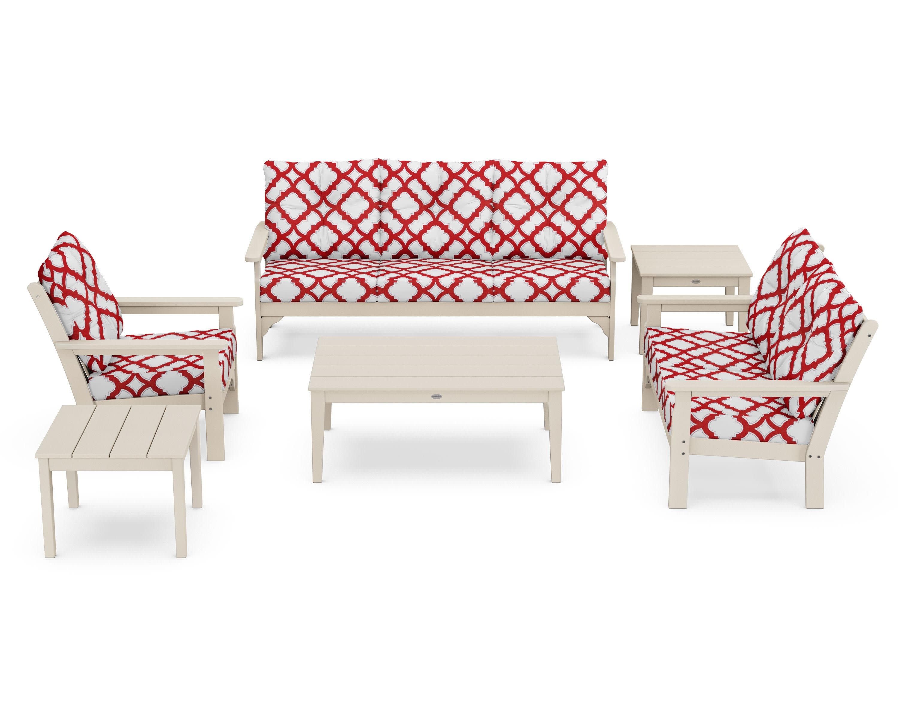 Vineyard 6-Piece Deep Seating Set in Sand / Trellis Crimson