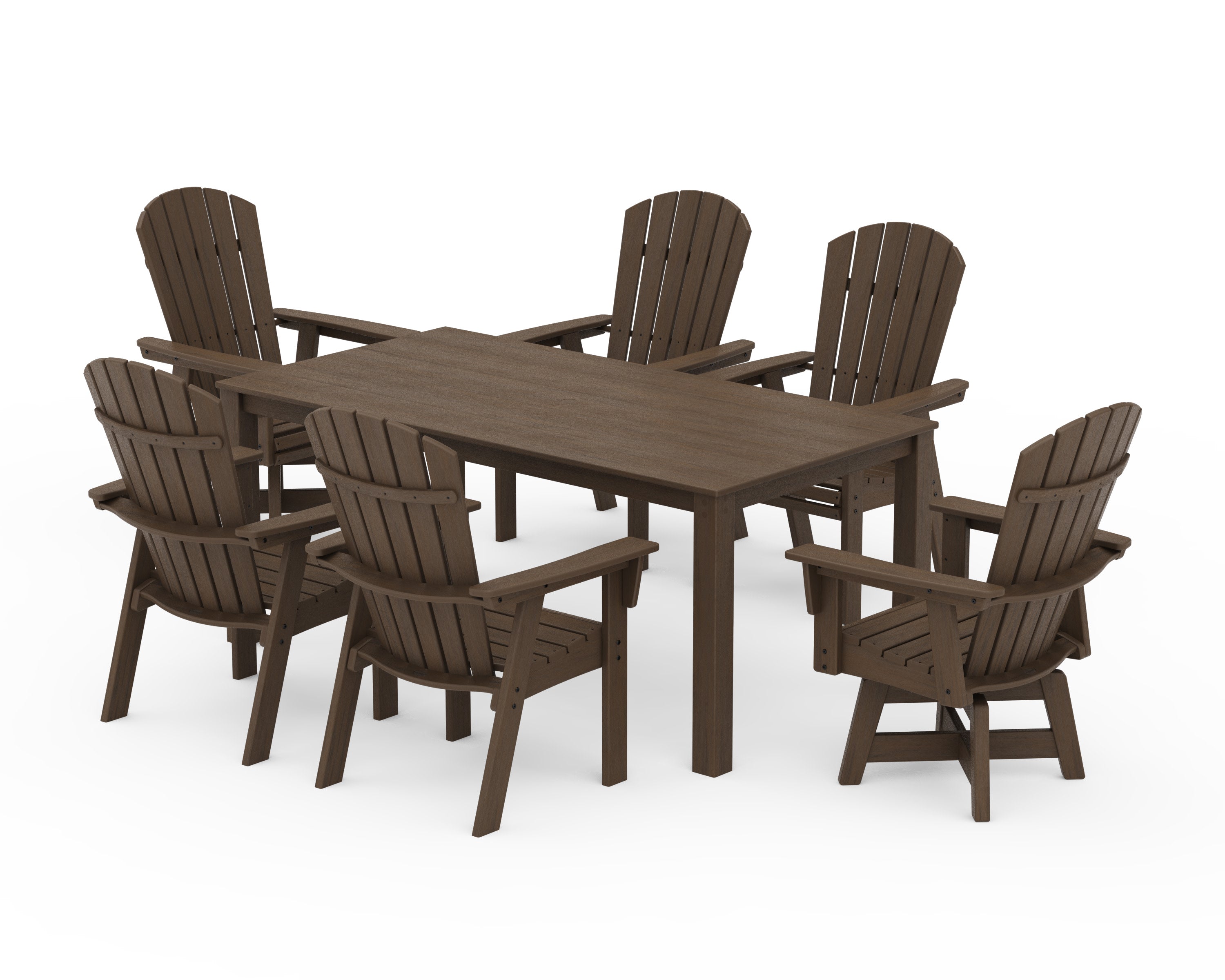 Nautical Curveback Adirondack Swivel 7-Piece Parsons Dining Set in Kona