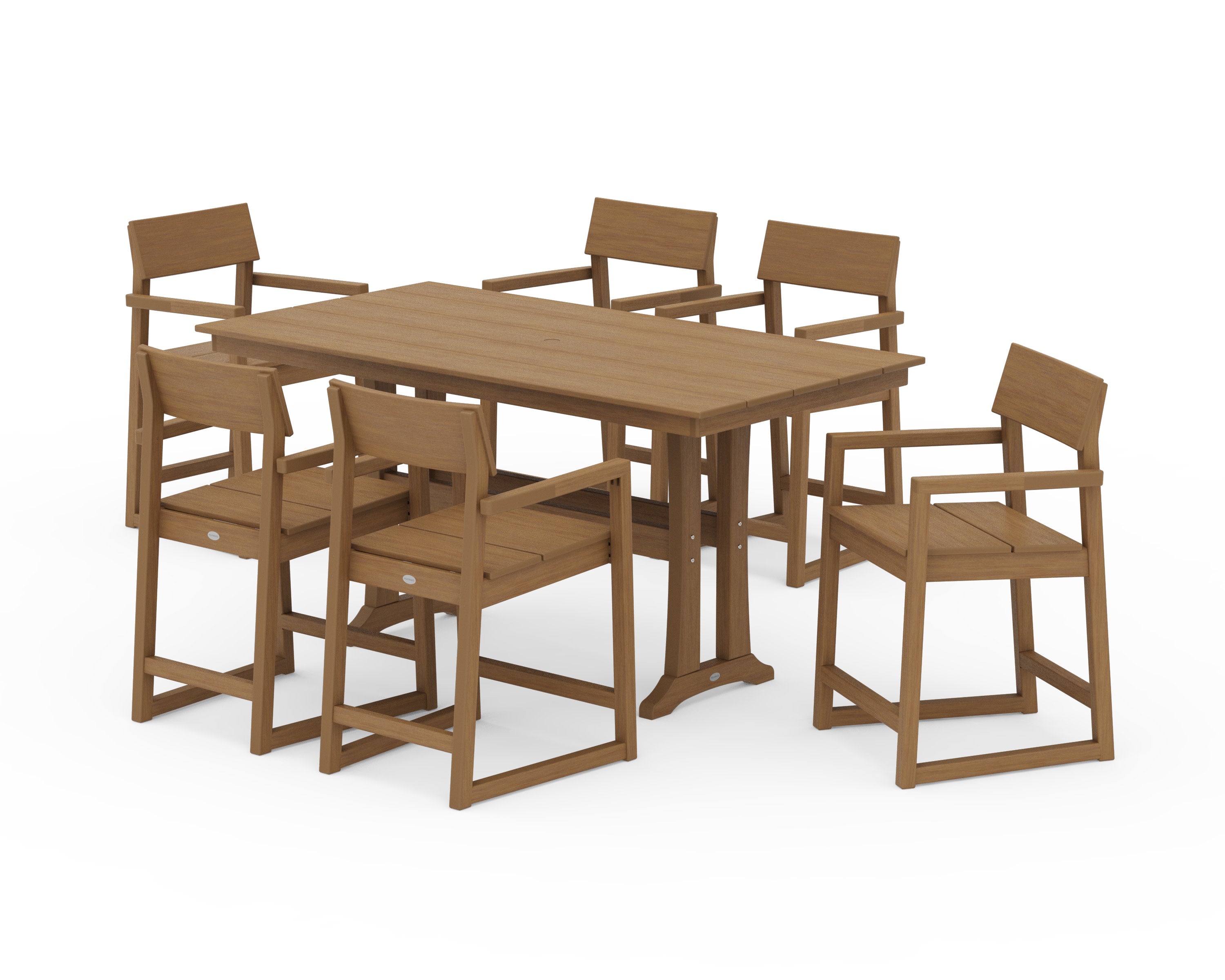 EDGE Arm Chair 7-Piece Farmhouse Counter Set with Trestle Legs in Natural