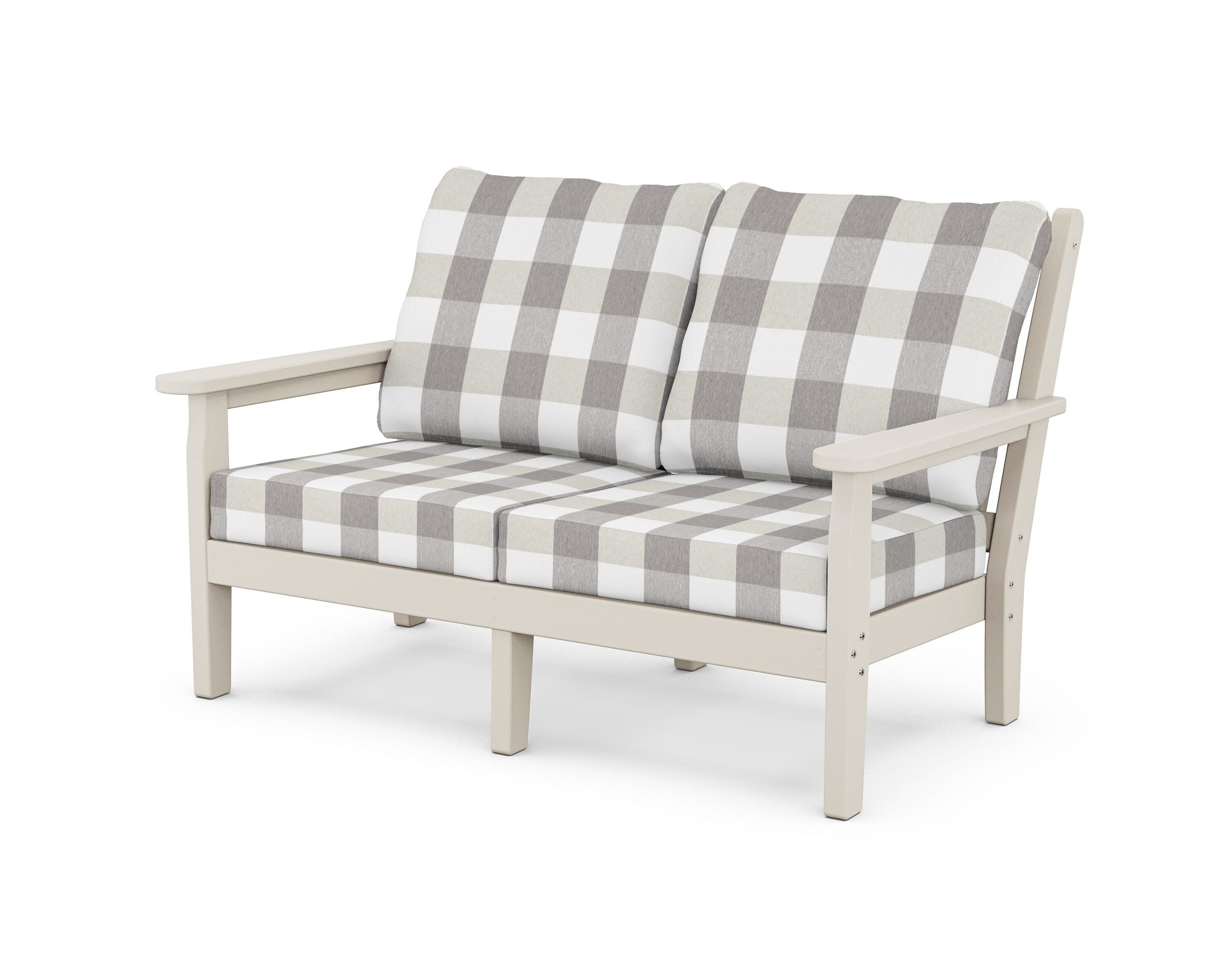 Chippendale Deep Seating Loveseat in Sand / Buffalo Plaid Grey Mist