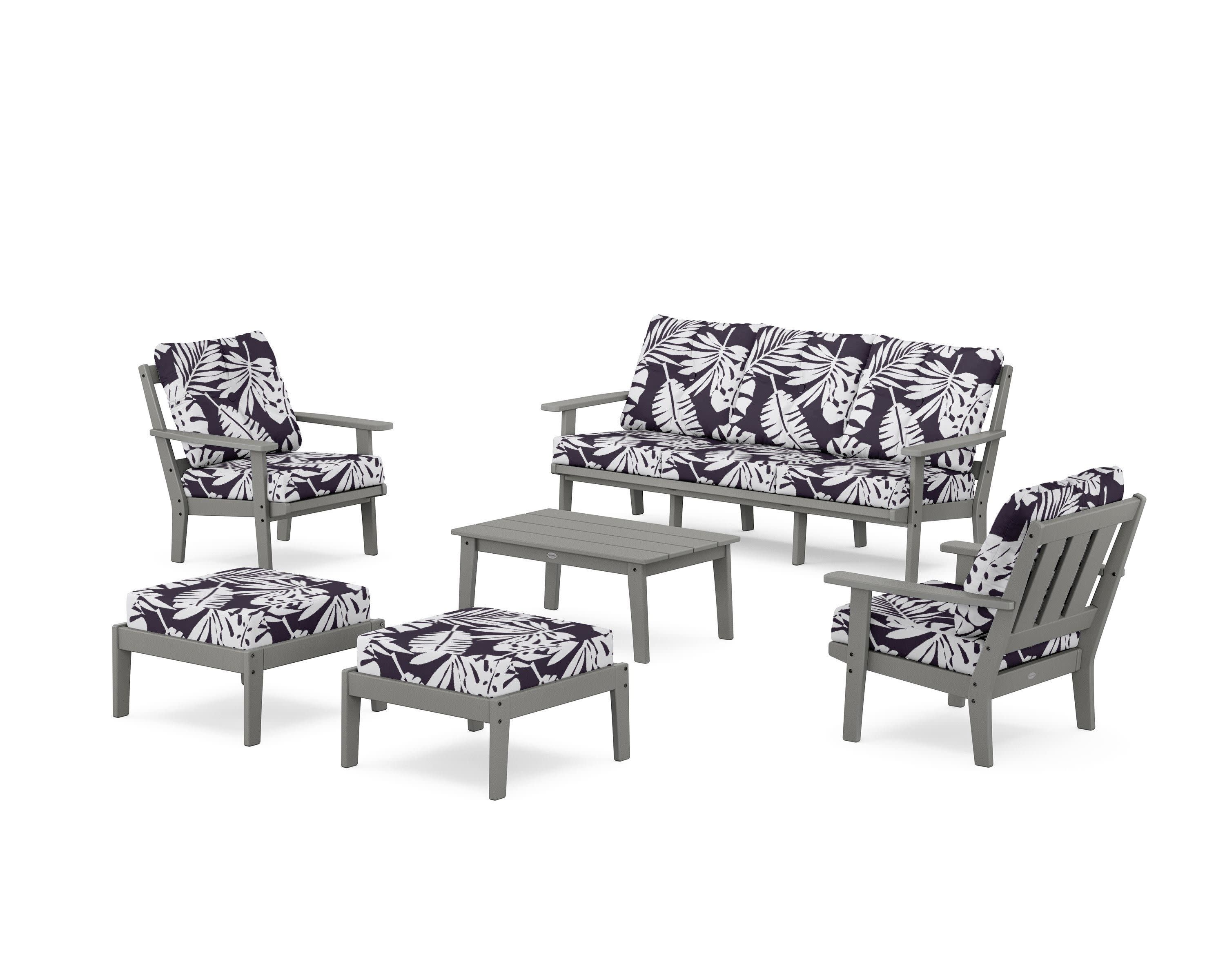Oxford 6-Piece Lounge Sofa Set in Slate Grey / Leaf Navy