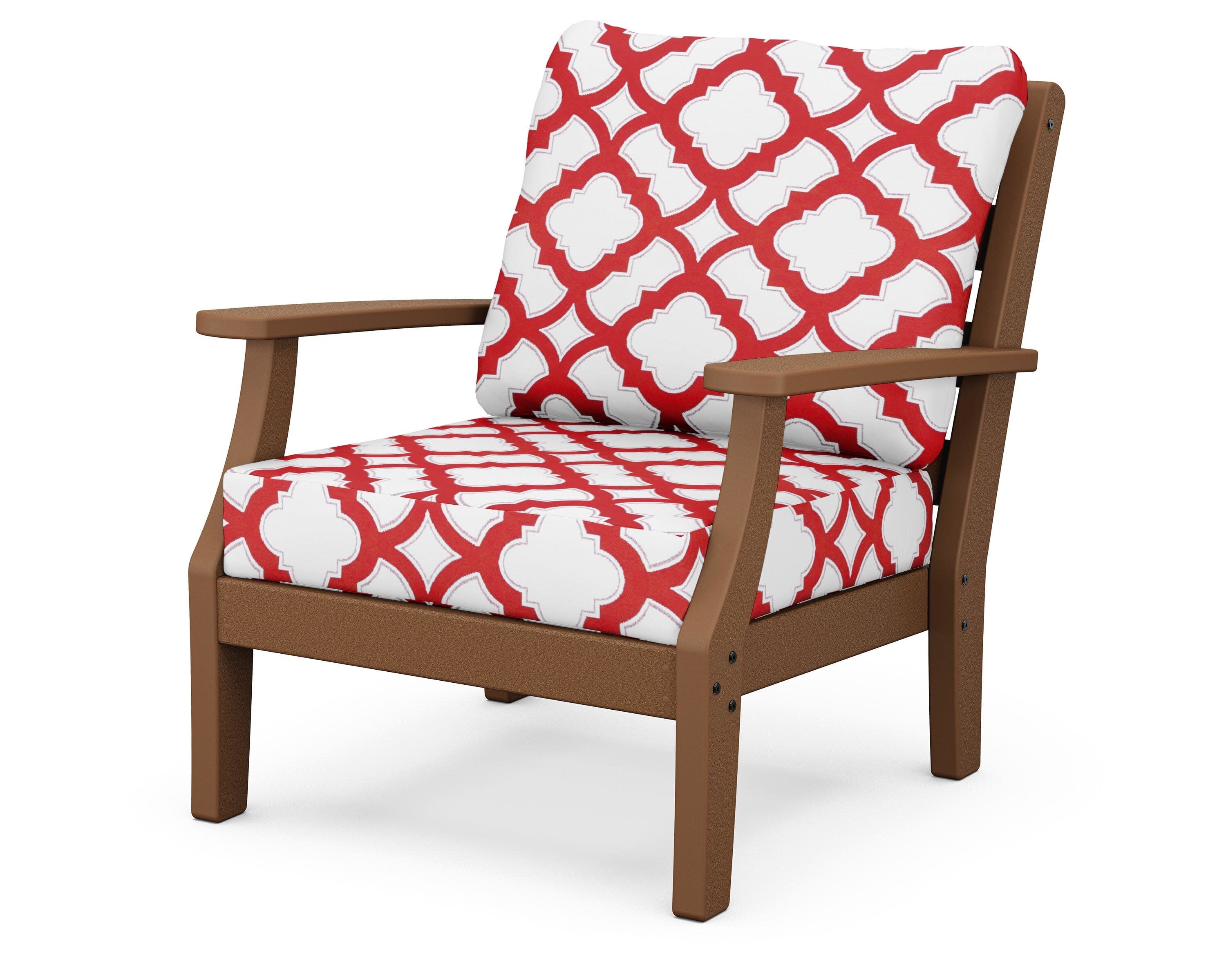Chesapeake Deep Seating Chair in Teak / Trellis Crimson