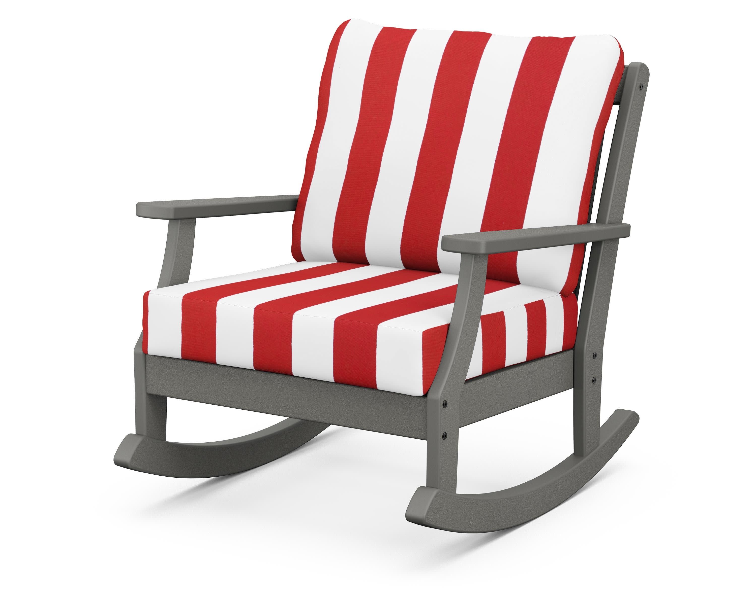 Braxton Deep Seating Rocking Chair in Slate Grey / Cabana Stripe Crimson
