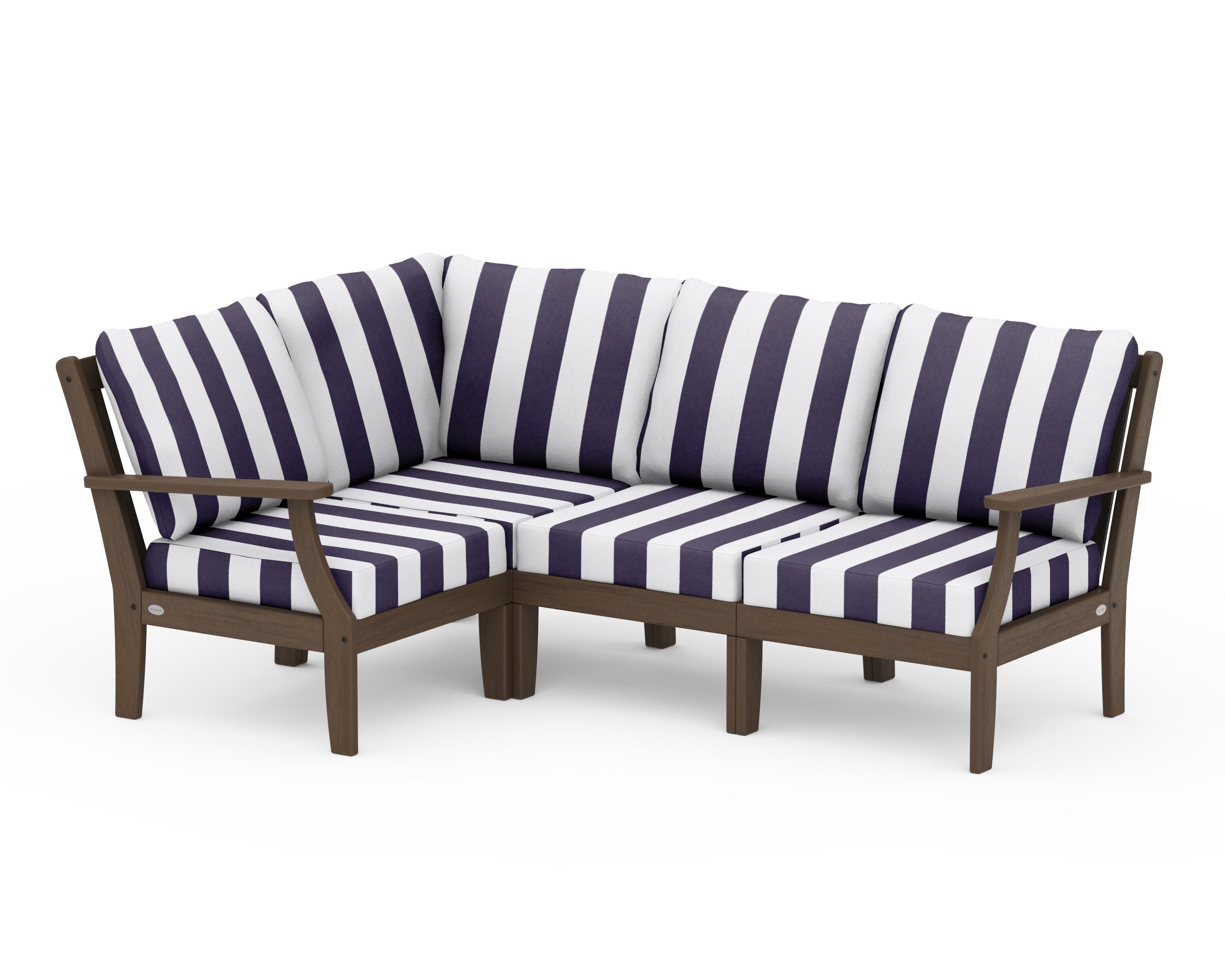 Braxton Modular 4-Piece Deep Seating Set in Kona / Cabana Stripe Navy