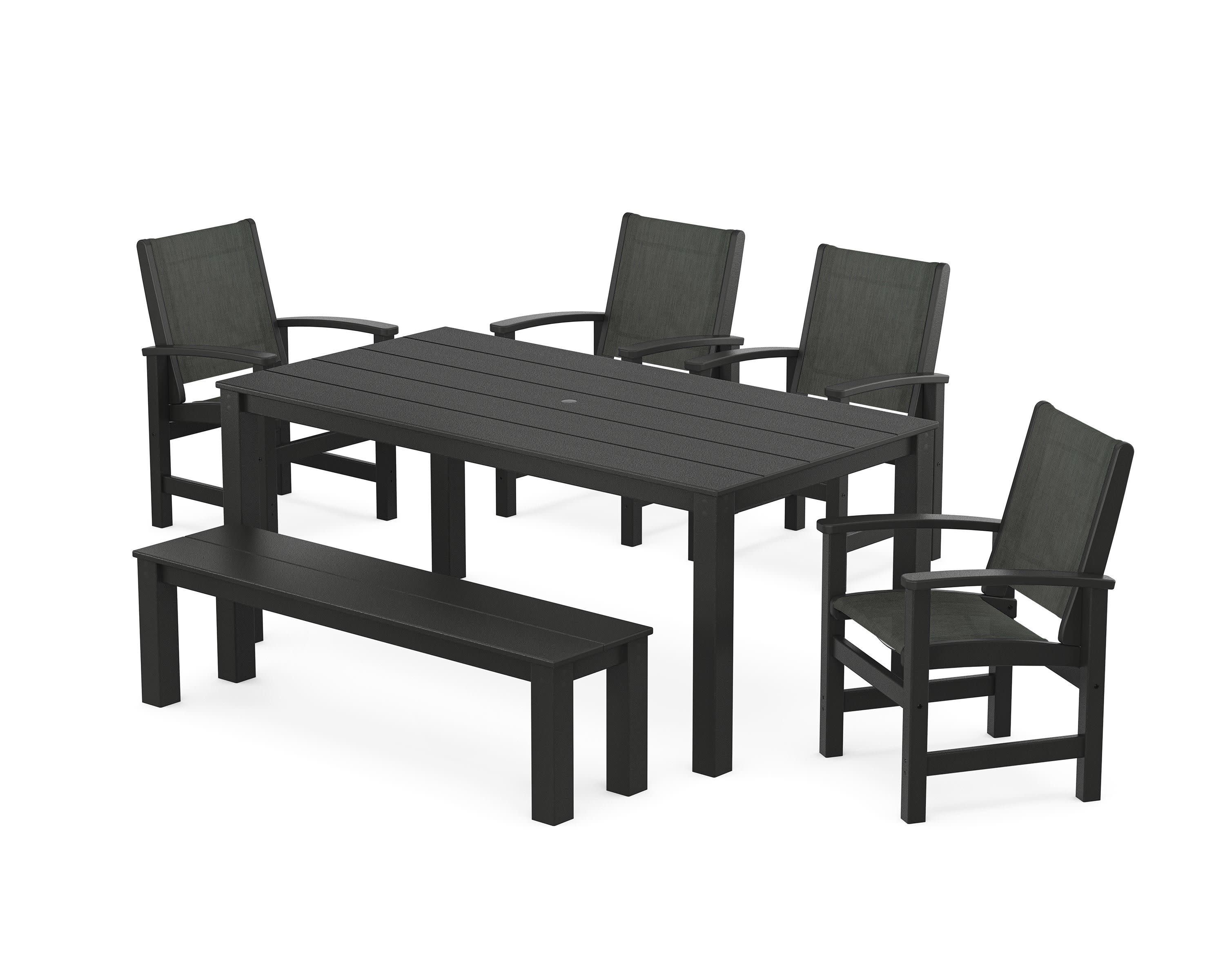 Coastal 6-Piece Parsons Dining Set with Bench in Black / Ember Sling