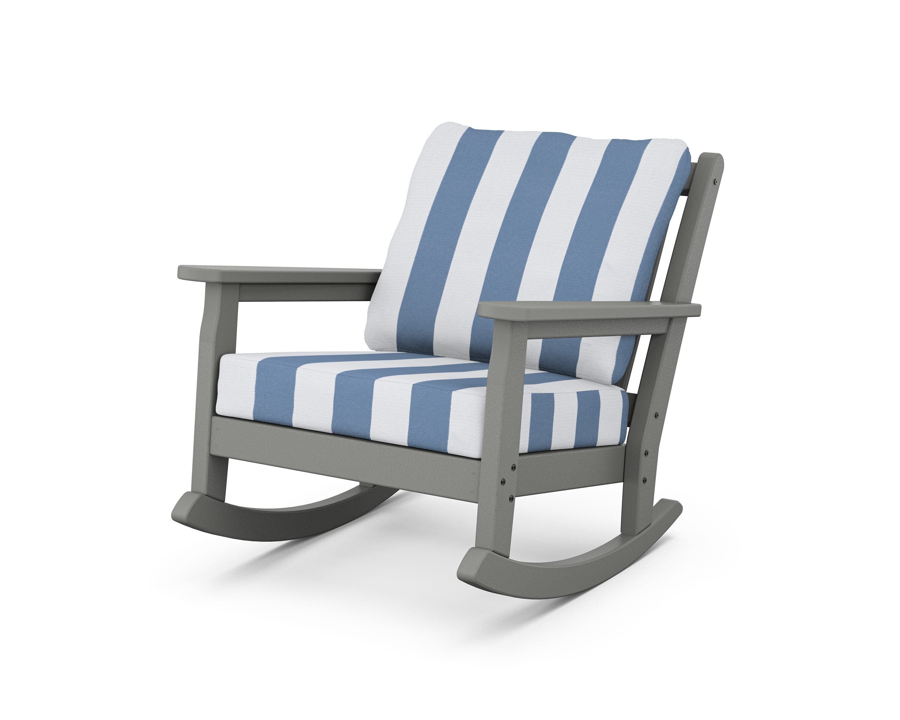 Chippendale Deep Seating Rocking Chair in Slate Grey / Cabana Stripe Sky Blue