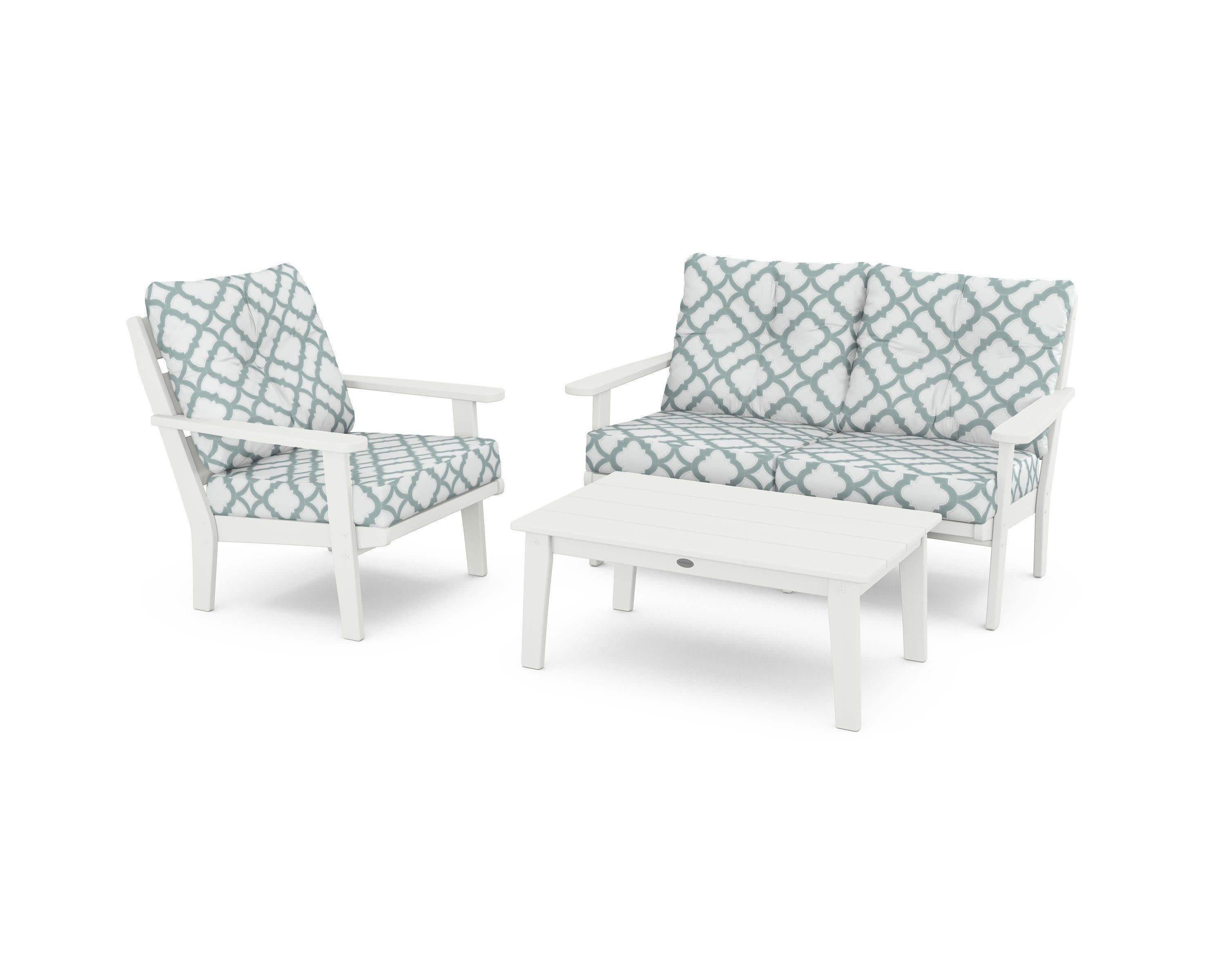 Lakeside 3-Piece Deep Seating Set in Vintage White / Trellis Glacier Spa
