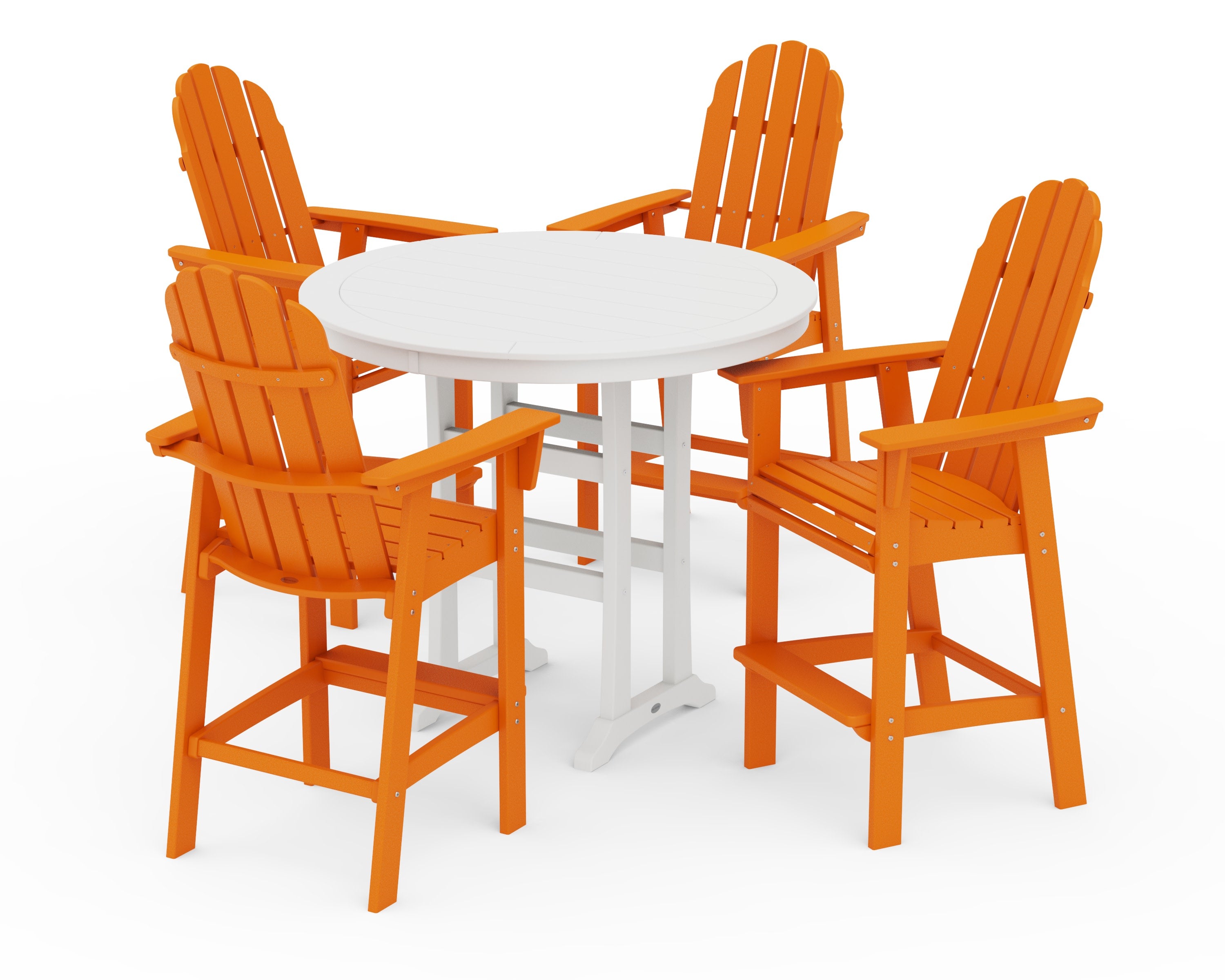 Vineyard Curveback Adirondack 5-Piece Nautical Trestle Bar Set in Tangerine / White