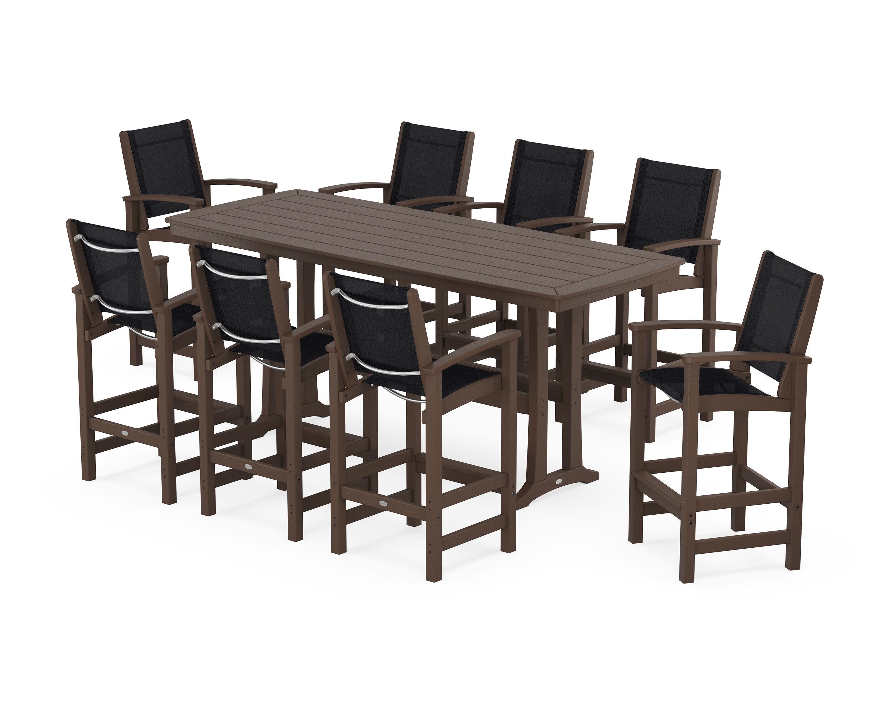 Coastal 9-Piece Bar Set with Trestle Legs in Mahogany / Black Sling