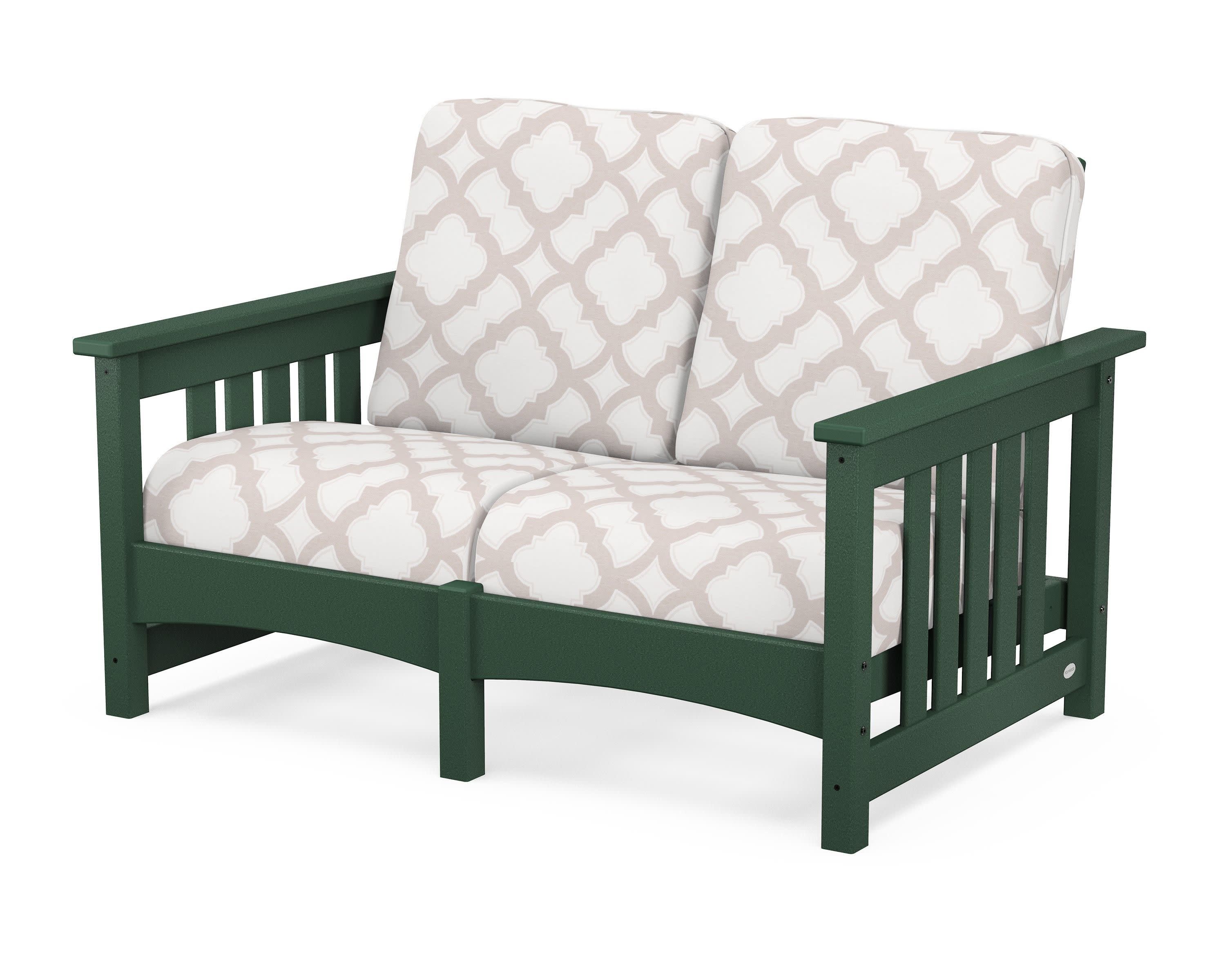 Club Mission Loveseat in Green / Trellis Dune Burlap