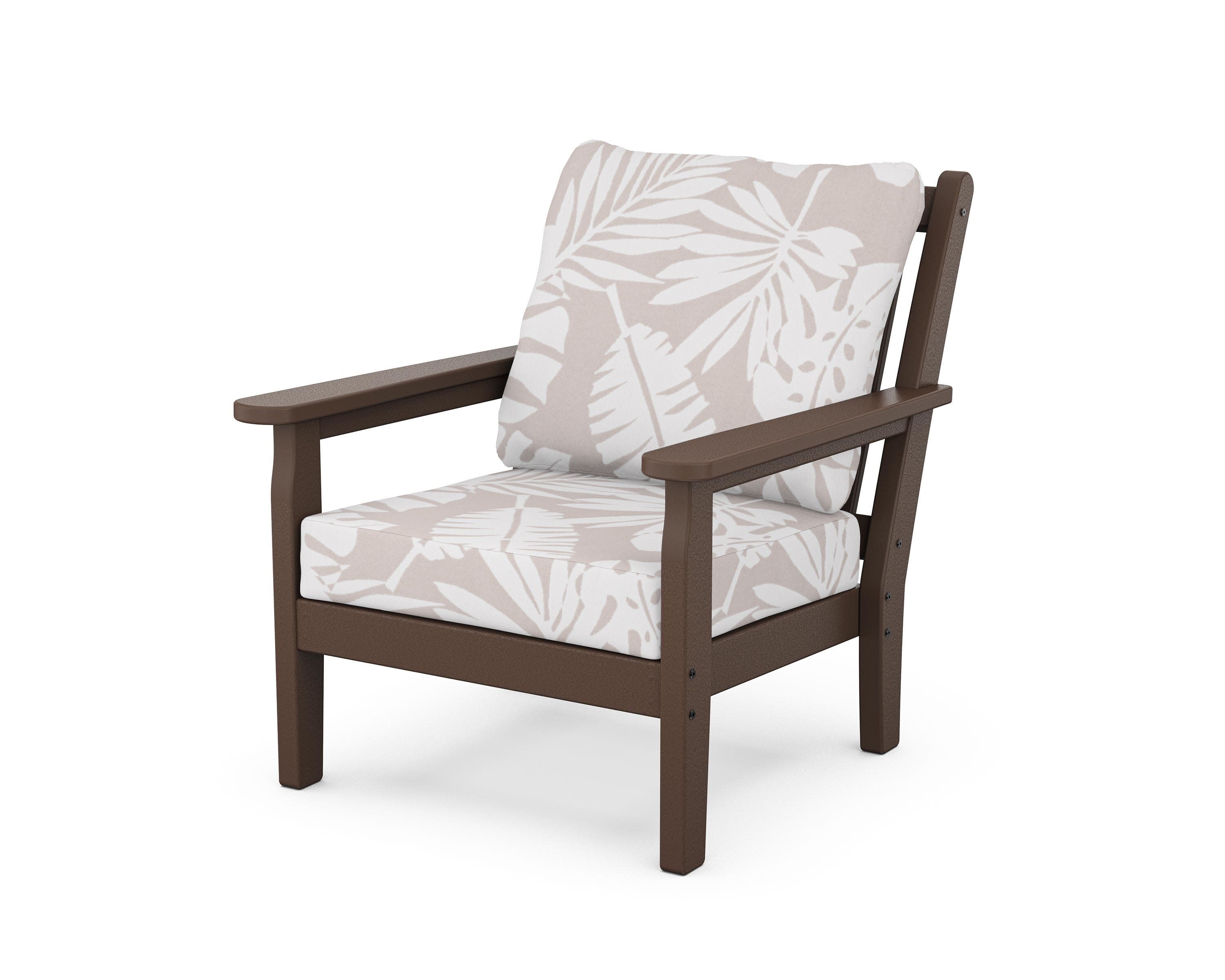 Chippendale Deep Seating Chair in Mahogany / Leaf Dune Burlap