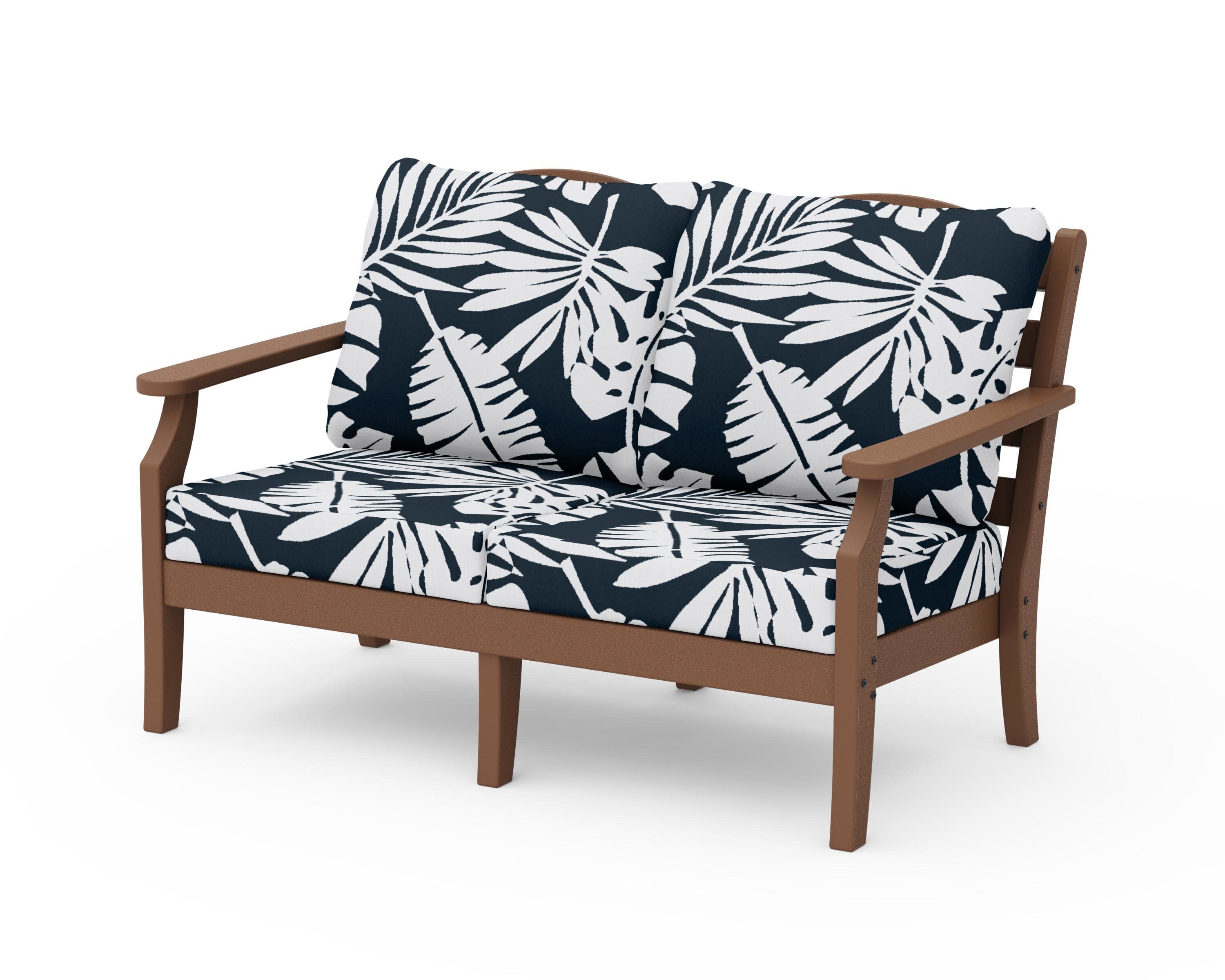 Savannah Deep Seating Loveseat in Teak / Leaf Marine Indigo