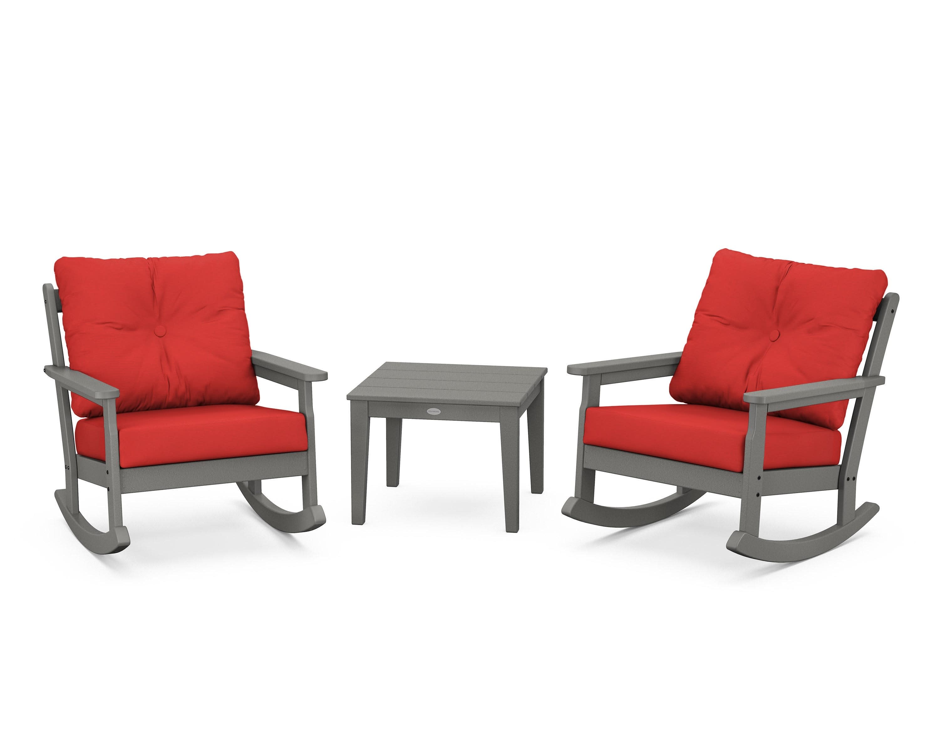 Vineyard 3-Piece Deep Seating Rocker Set in Slate Grey / Crimson Linen