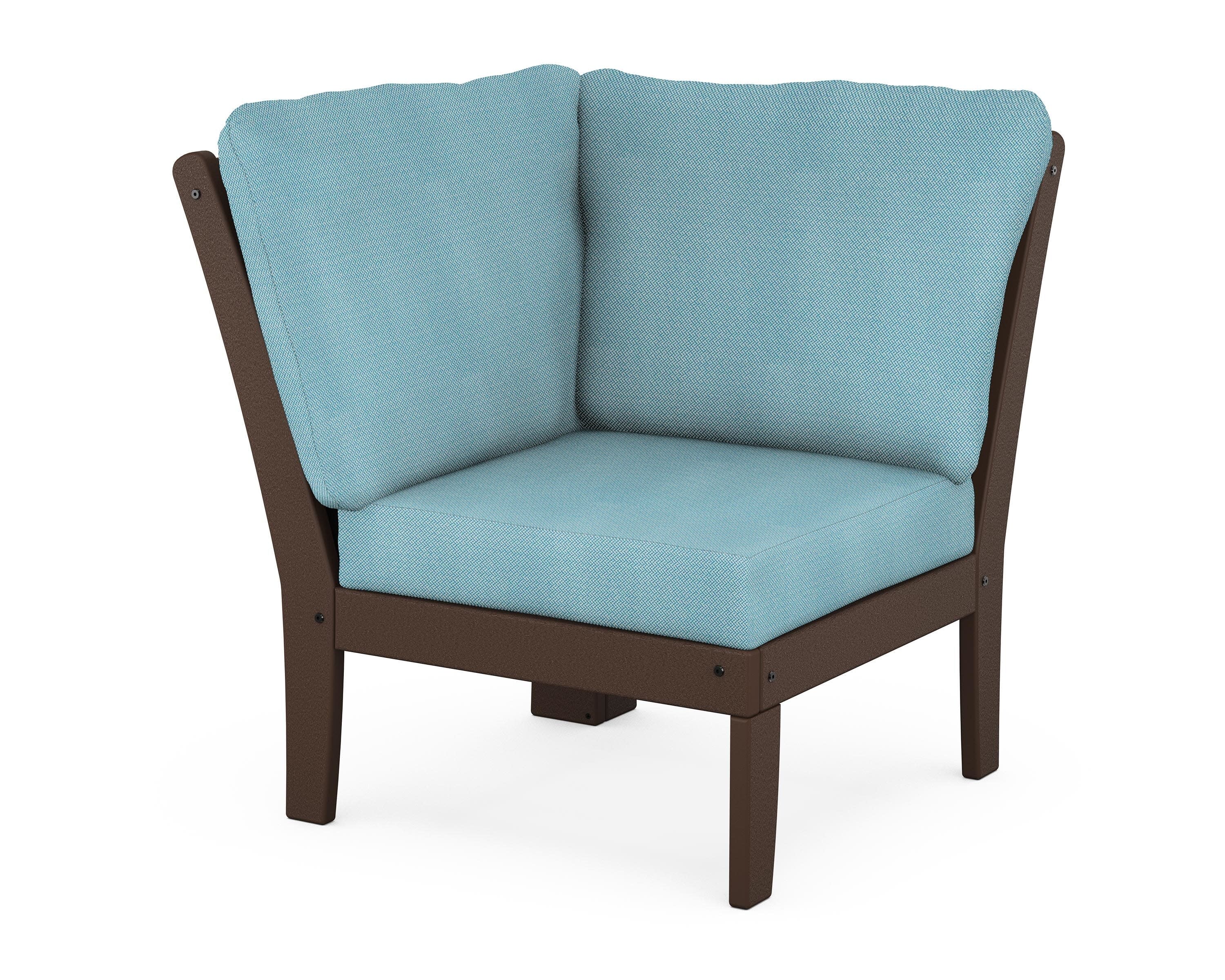 Braxton Modular Corner Chair in Mahogany / Lattice Sky Blue