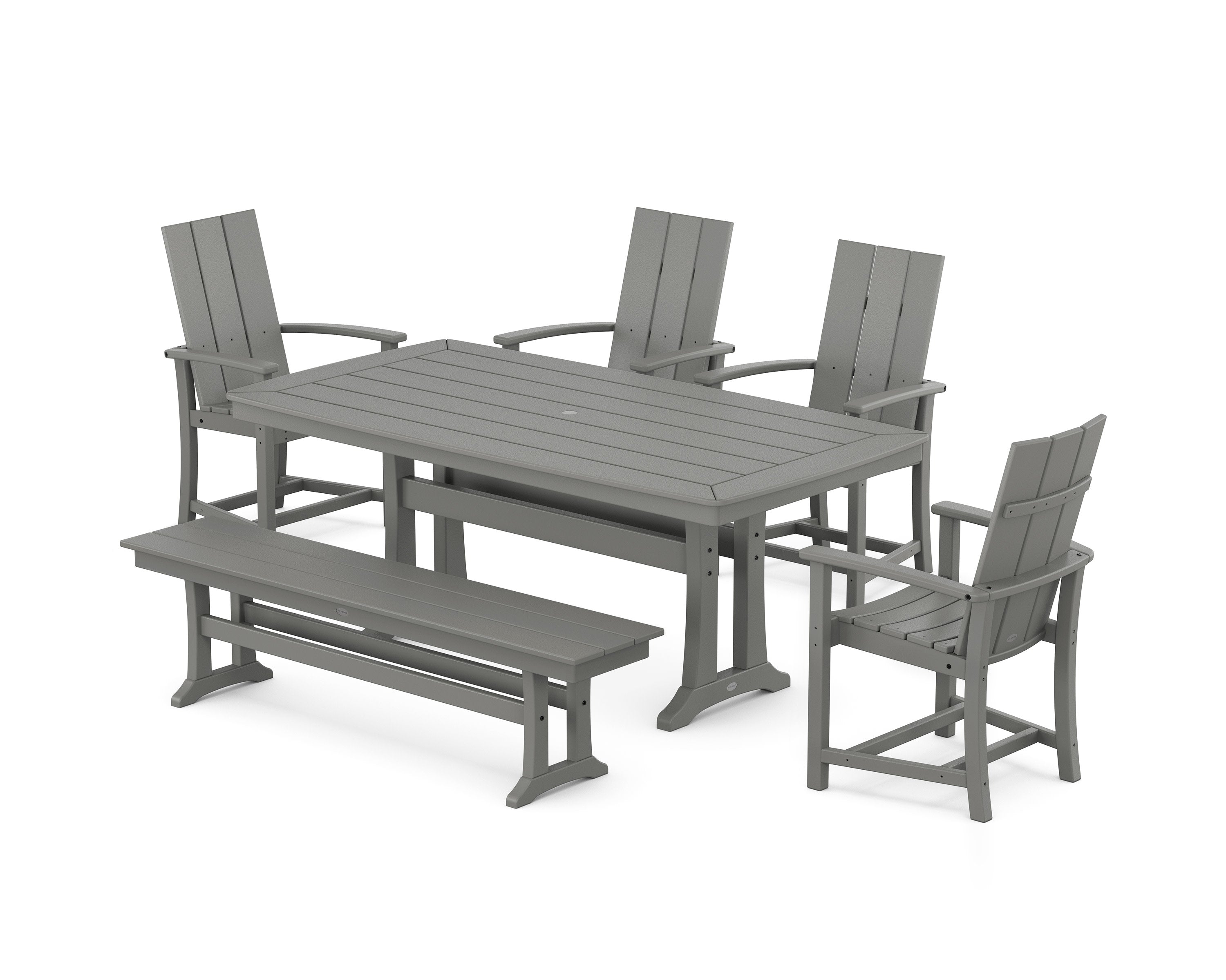 Modern Adirondack 6-Piece Dining Set with Trestle Legs and Bench in Slate Grey