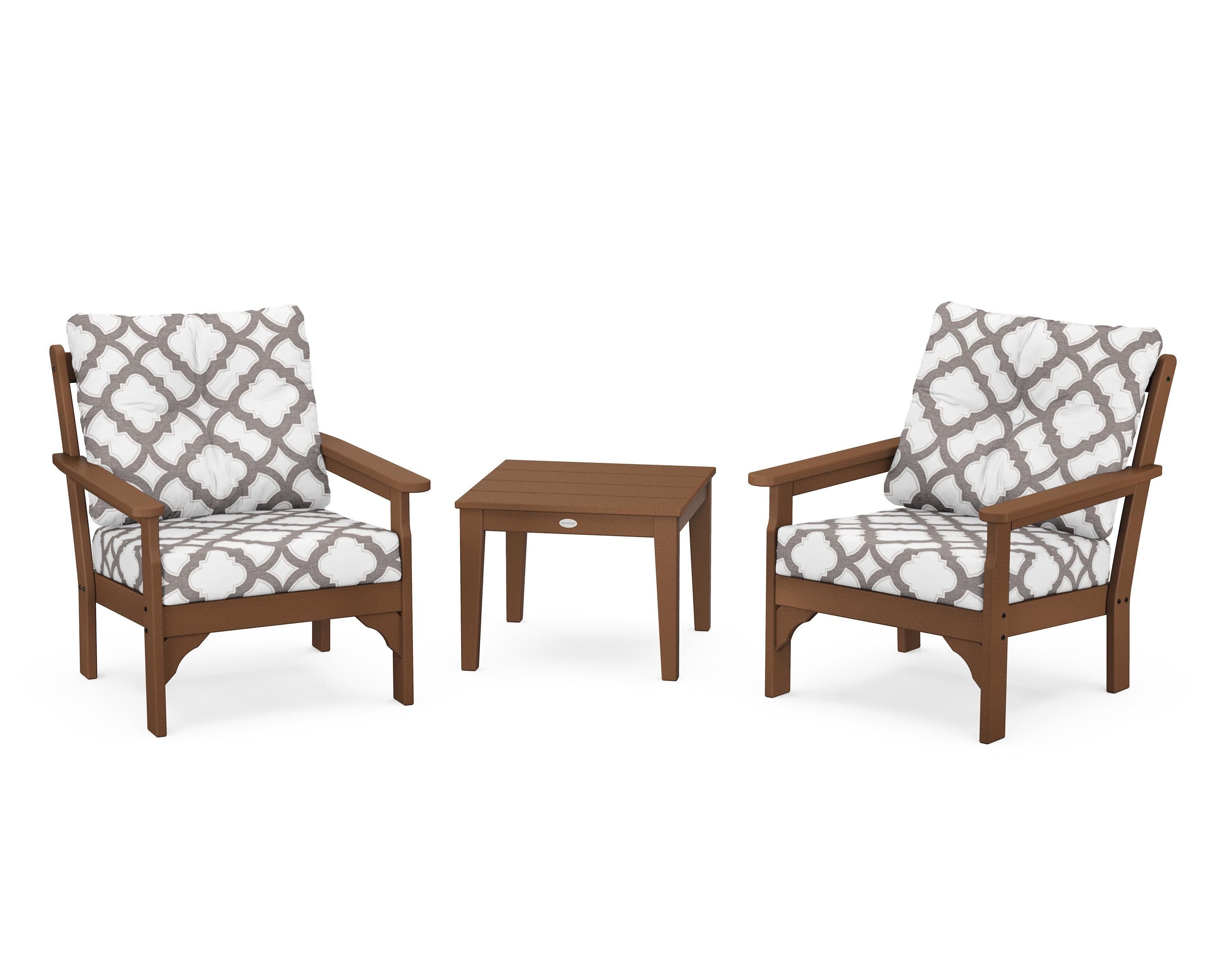 Vineyard 3-Piece Deep Seating Set in Teak / Trellis Grey Mist