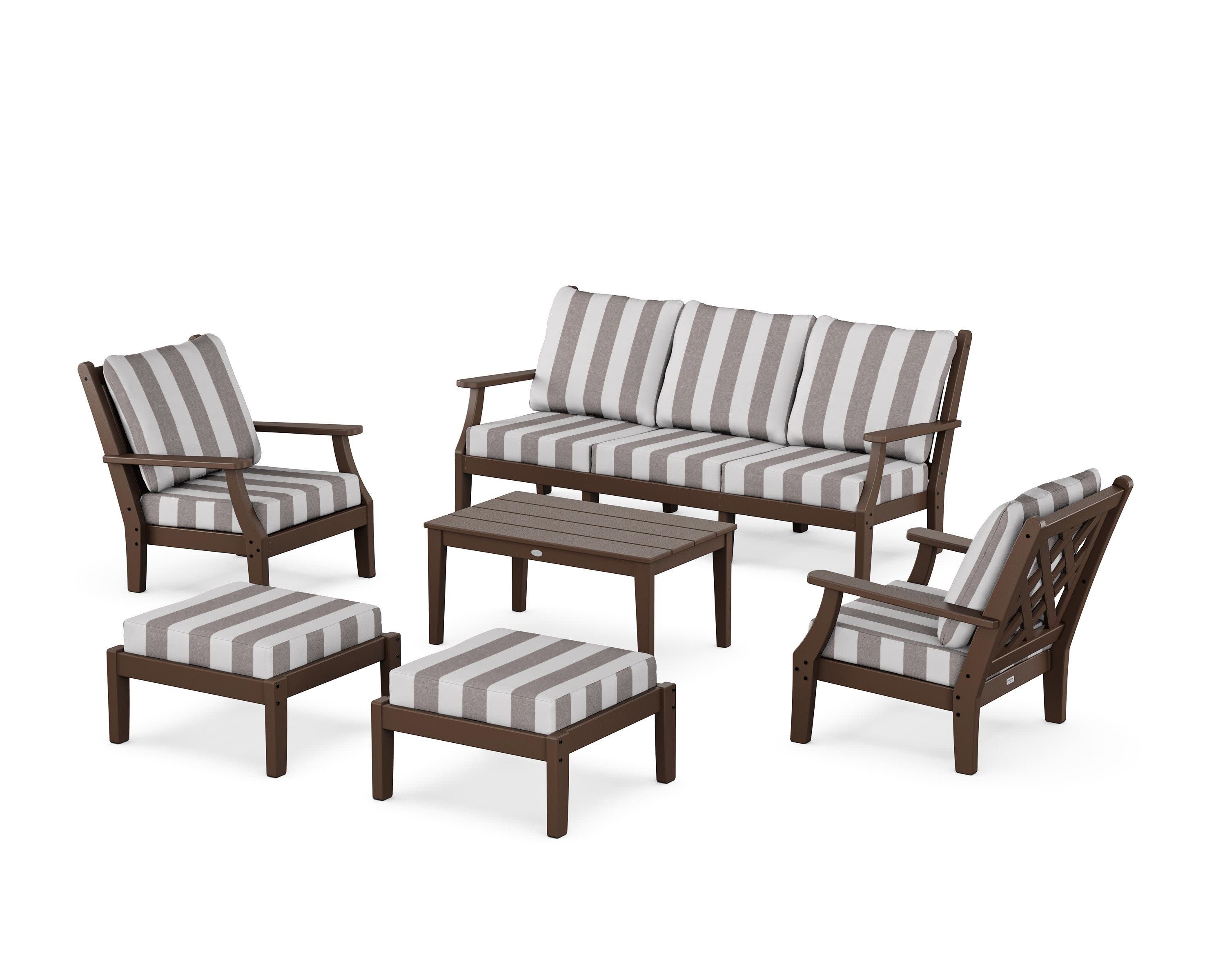 Wovendale 6-Piece Lounge Sofa Set in Mahogany / Cabana Stripe Grey Mist