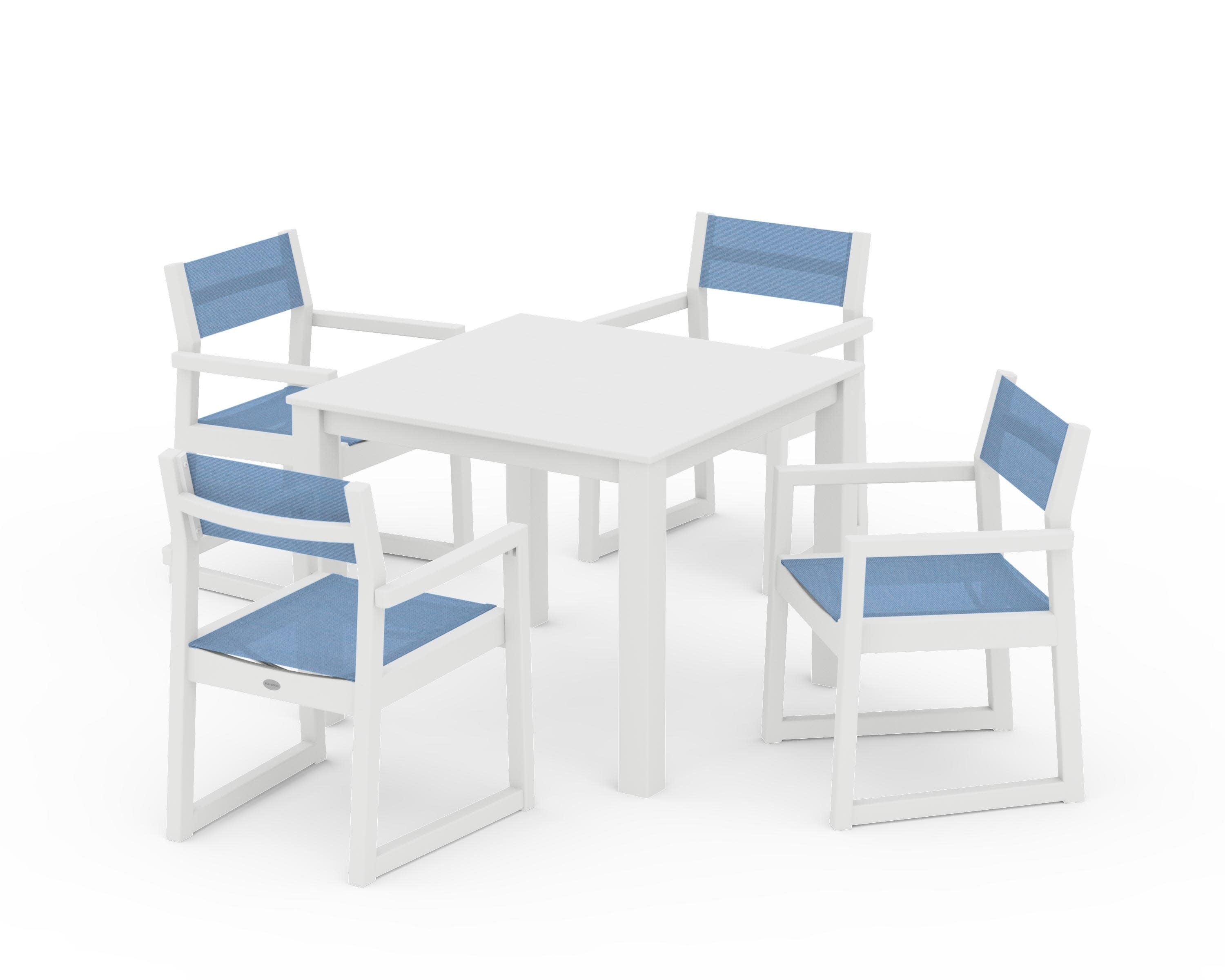 EDGE Sling Arm Chair 5-Piece Parsons Dining Set in White / Poolside Sling