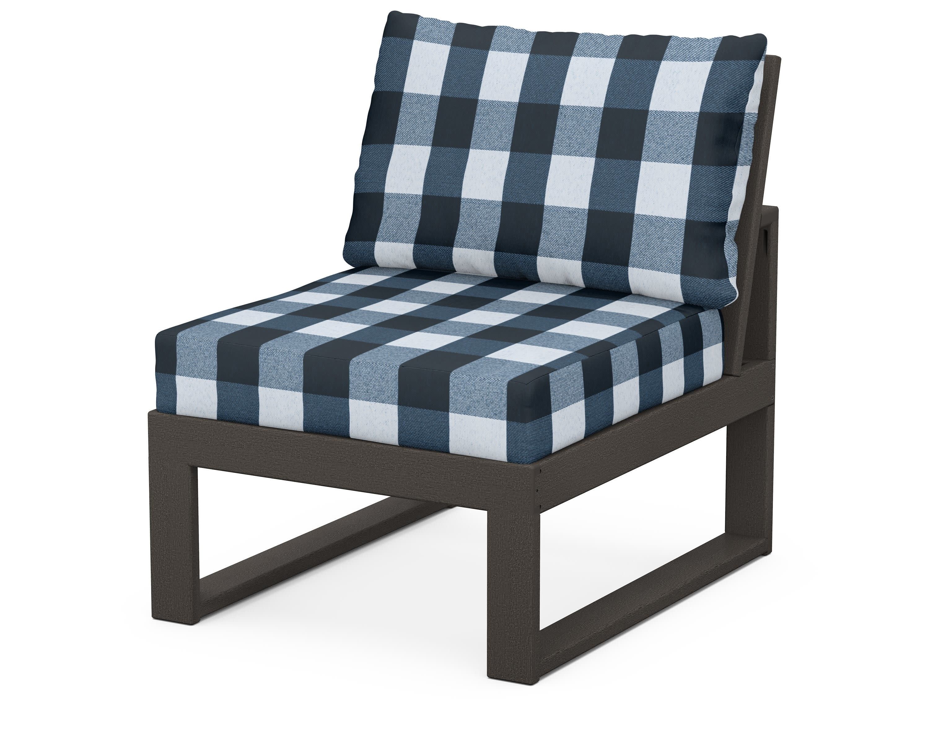Modular Armless Chair in Vintage Coffee / Buffalo Plaid Marine Indigo