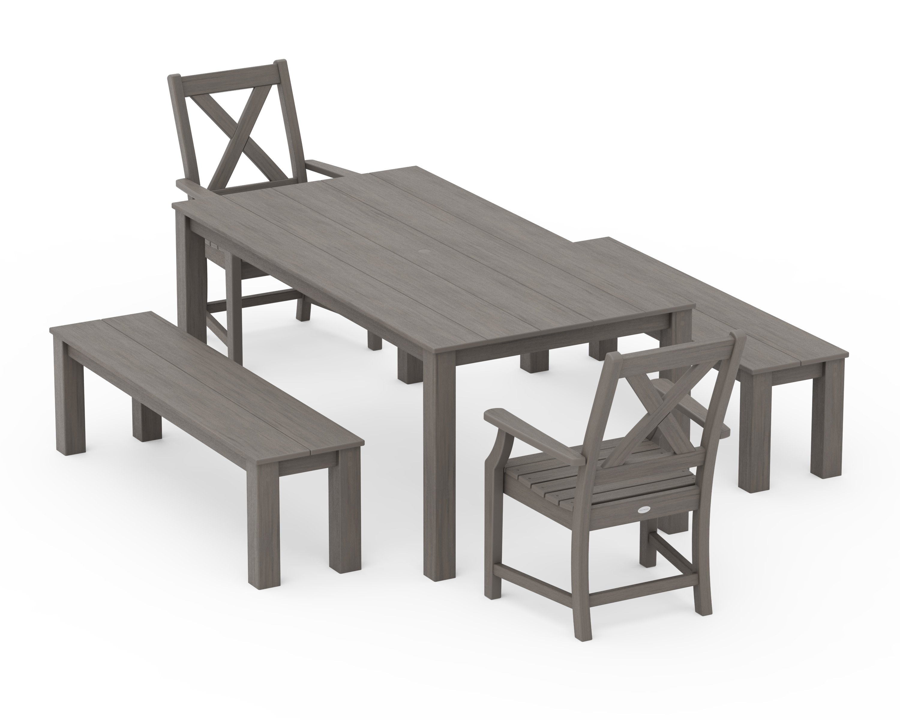 Braxton 5-Piece Parsons Dining Set with Benches in Driftwood