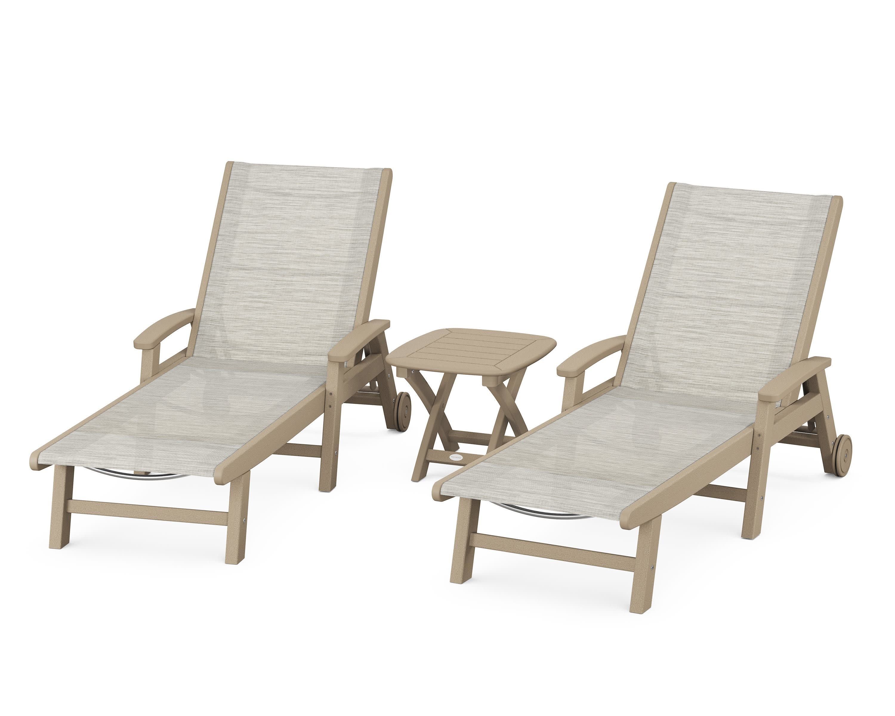 Coastal 3-Piece Wheeled Chaise Set in Vintage Sahara / Birch Sling