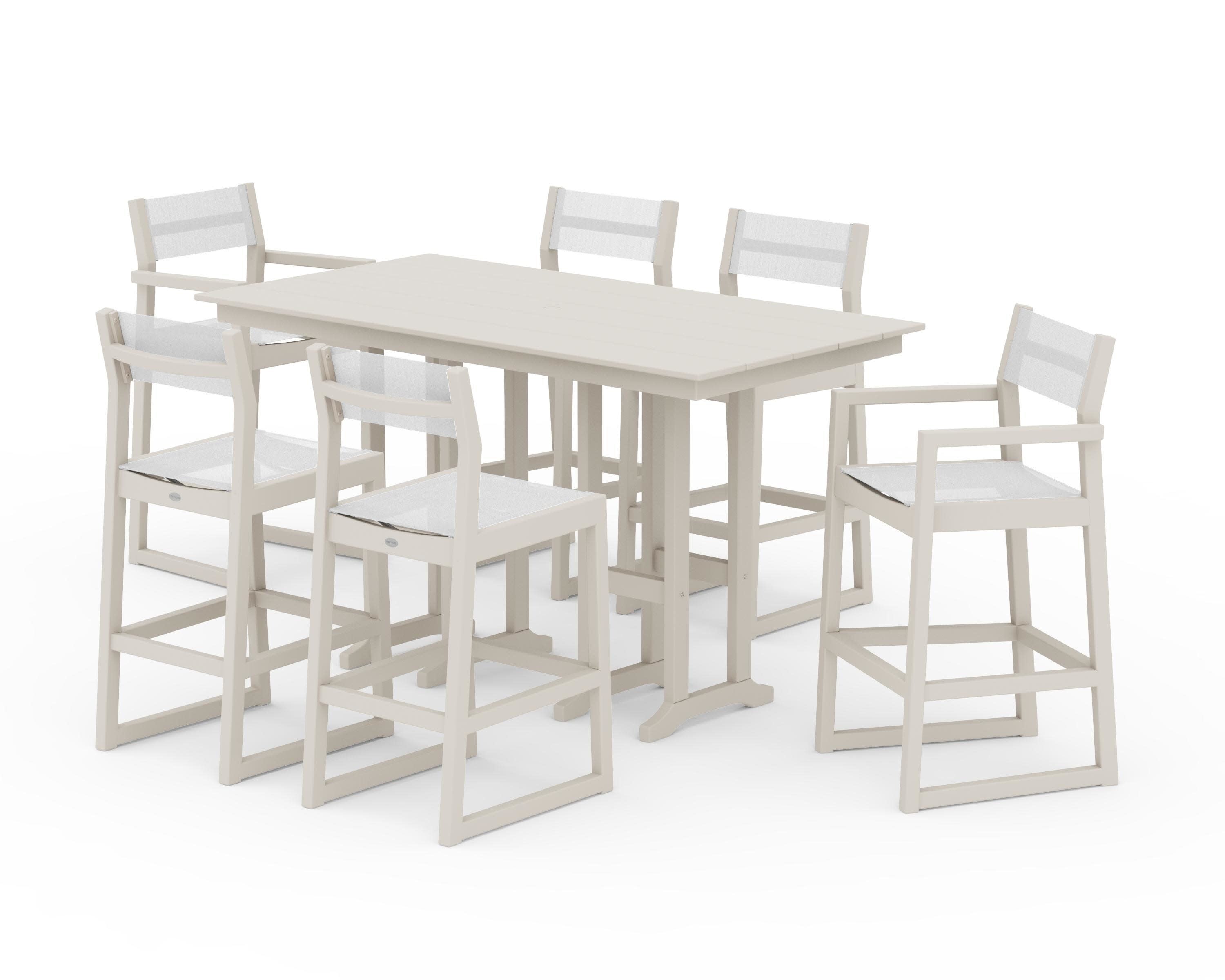 EDGE Sling 7-Piece Farmhouse Bar Set in Sand / White Sling