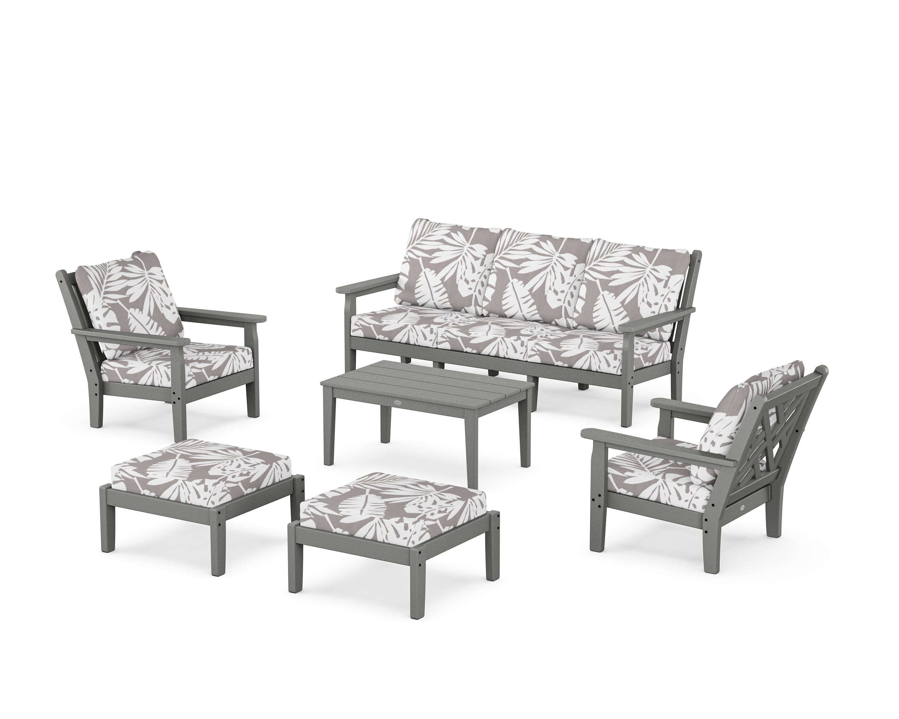 Chippendale 6-Piece Lounge Sofa Set in Slate Grey / Leaf Grey Mist