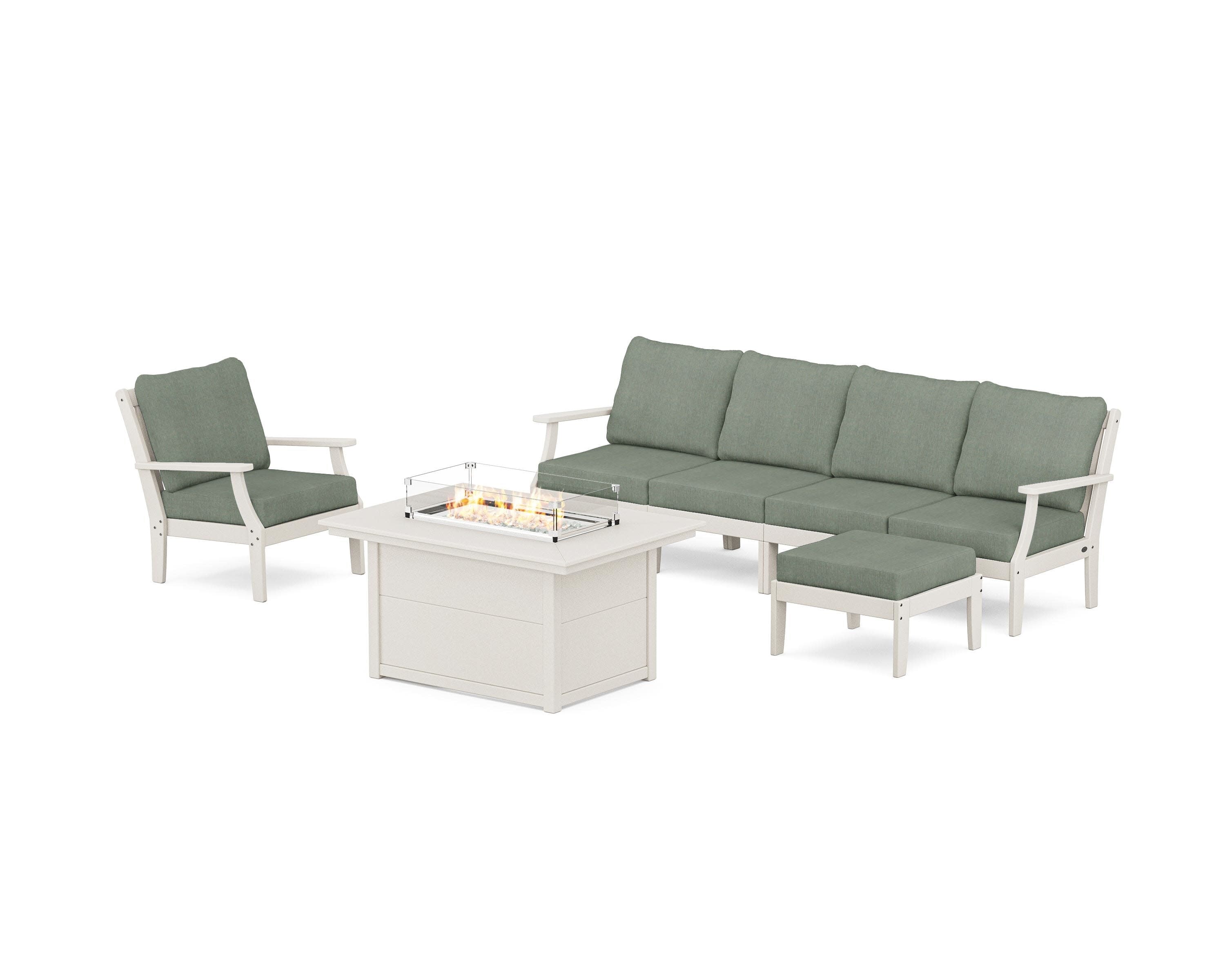 Braxton Sectional Lounge and Fire Pit Set in Sand / Cast Sage