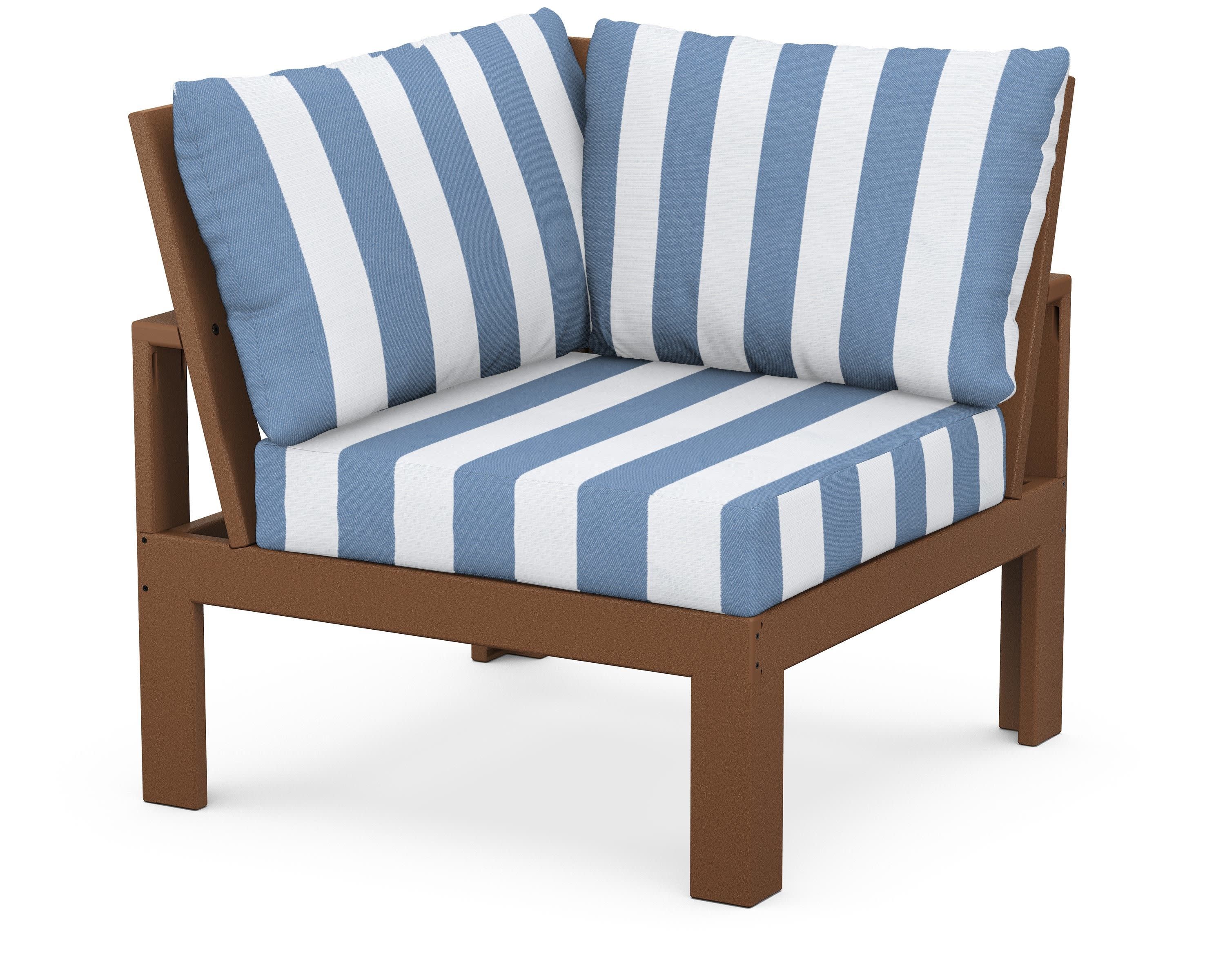 Modular Corner Chair in Teak / Cabana Stripe Sky Blue