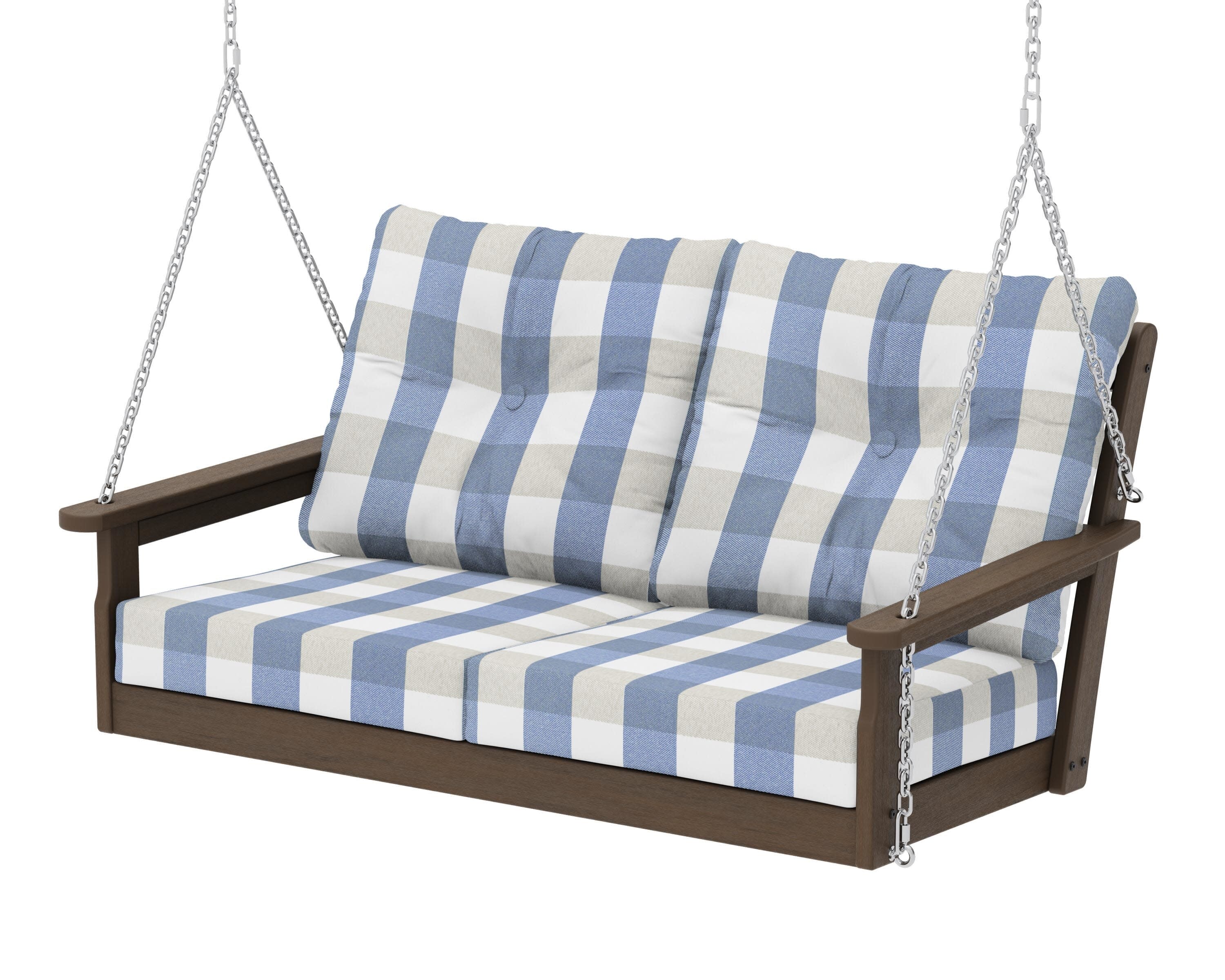 Vineyard Deep Seating Swing in Kona / Buffalo Plaid Sky Blue