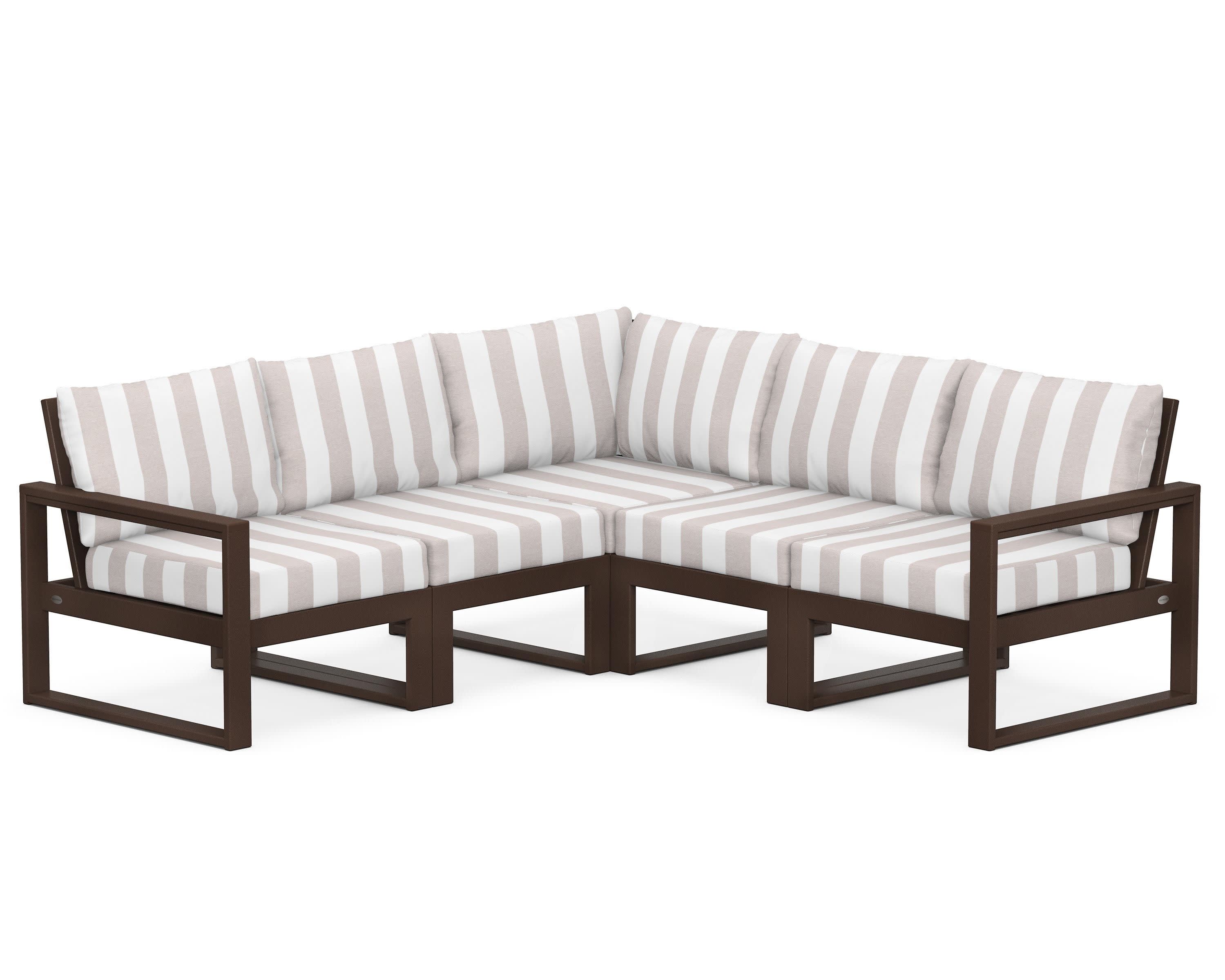 EDGE 5-Piece Modular Deep Seating Set in Mahogany / Cabana Stripe Dune Burlap