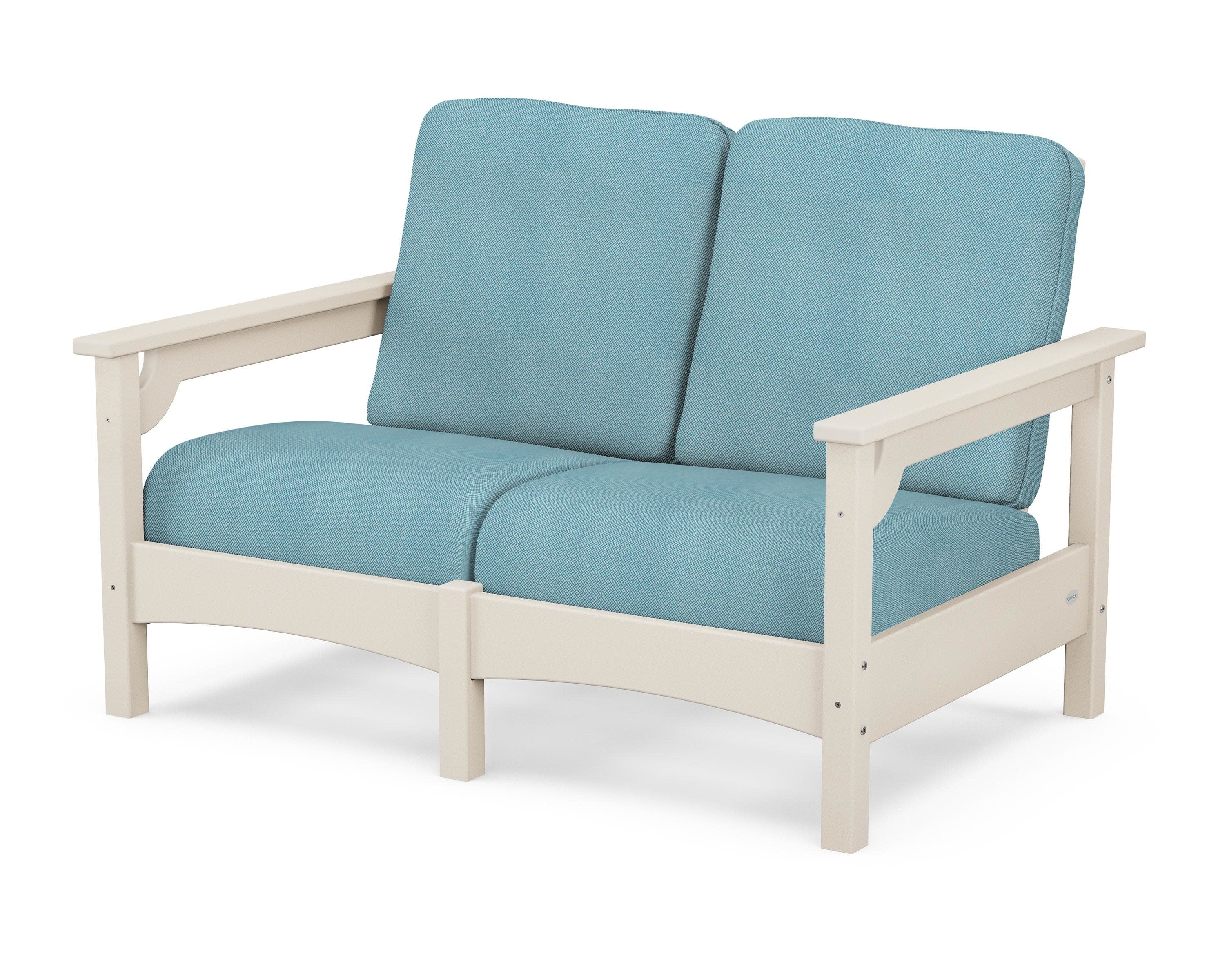 Club Loveseat in Sand / Lattice Sky Blue