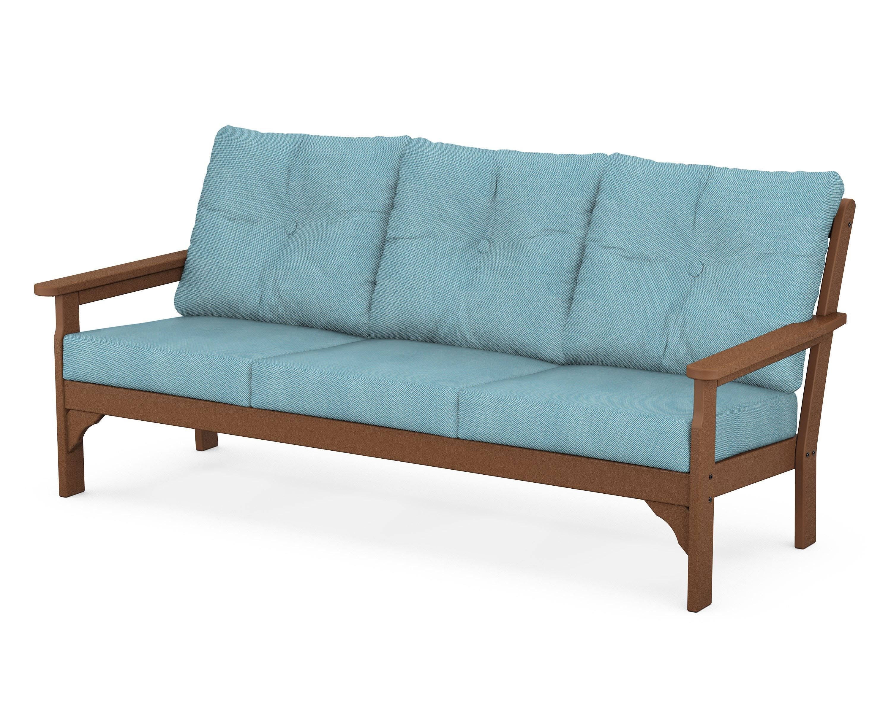 Vineyard Deep Seating Sofa in Teak / Lattice Sky Blue
