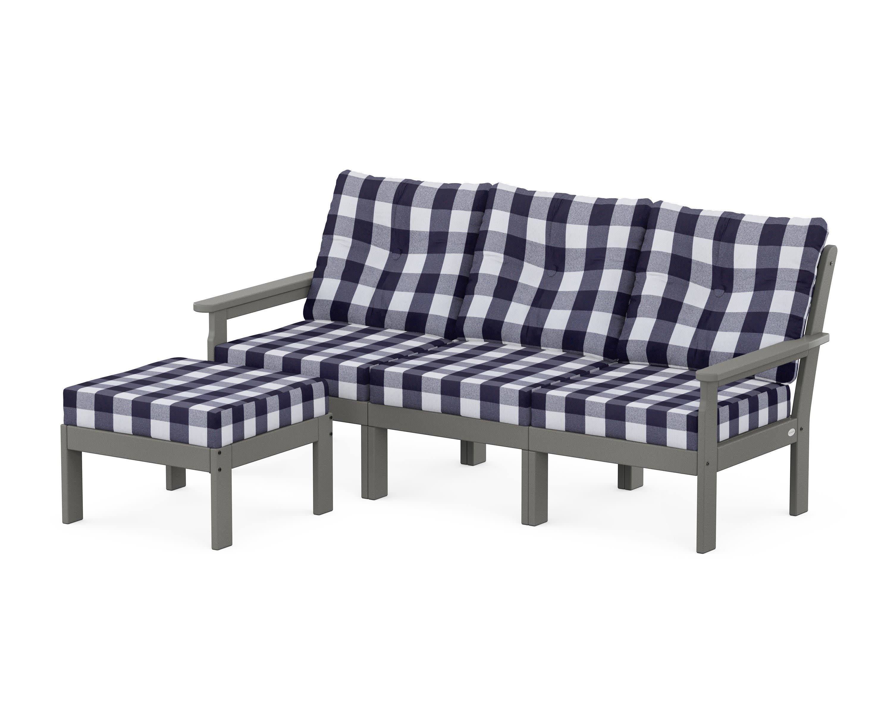 Vineyard 4-Piece Sectional with Ottoman in Slate Grey / Buffalo Plaid Navy