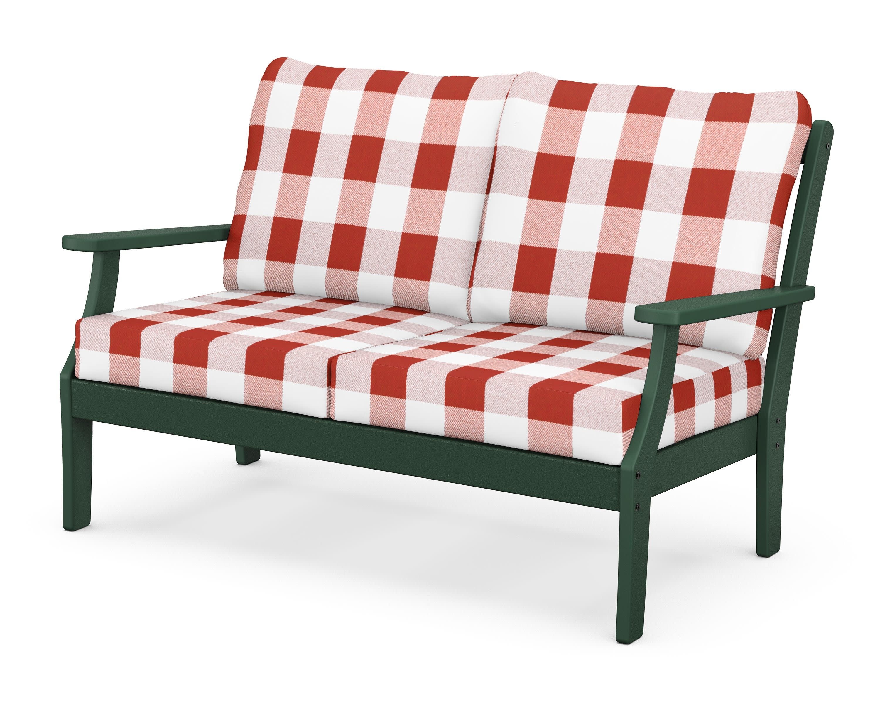 Braxton Deep Seating Loveseat in Green / Buffalo Plaid Crimson