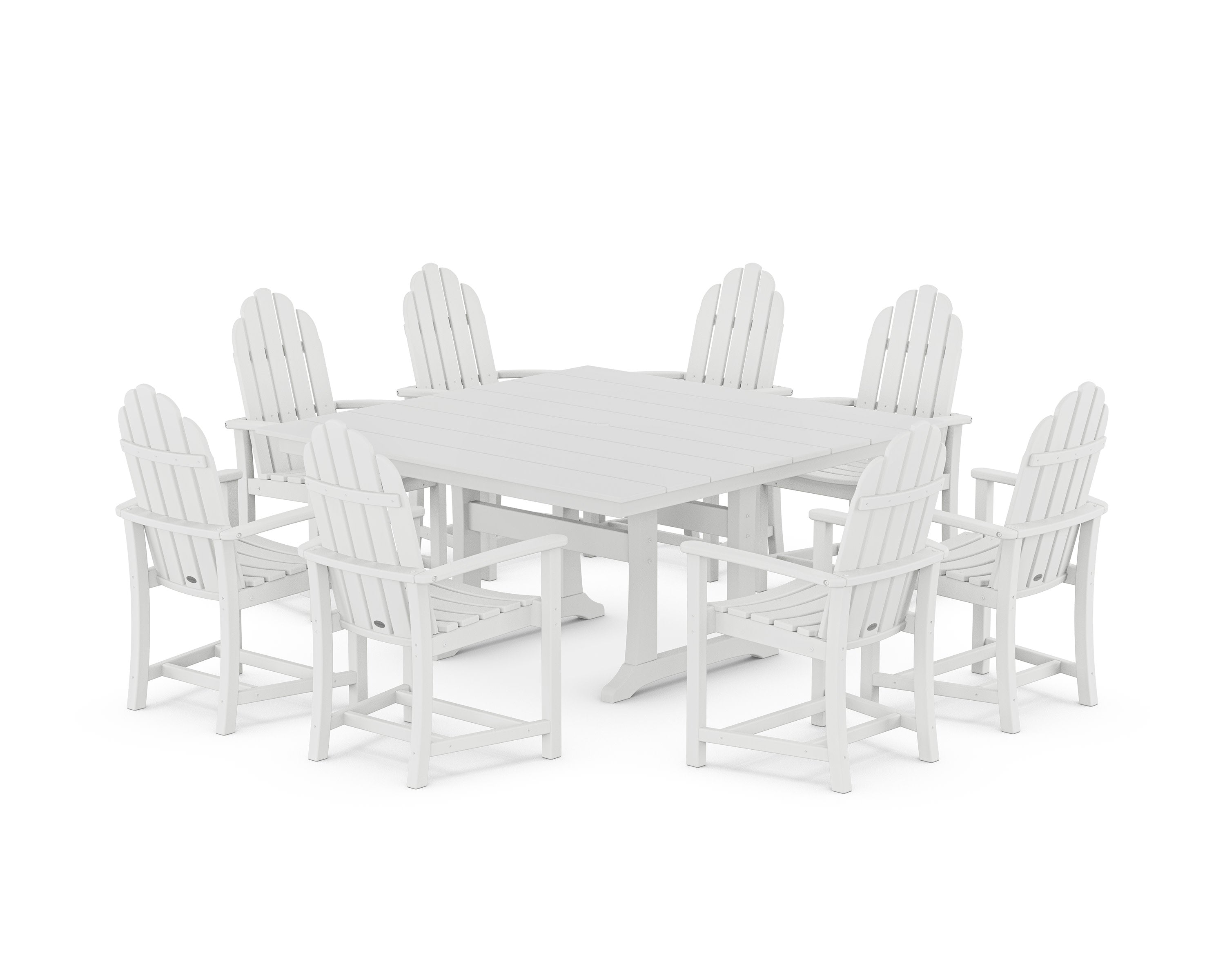 Classic Adirondack 9-Piece Square Farmhouse Dining Set with Trestle Legs in White