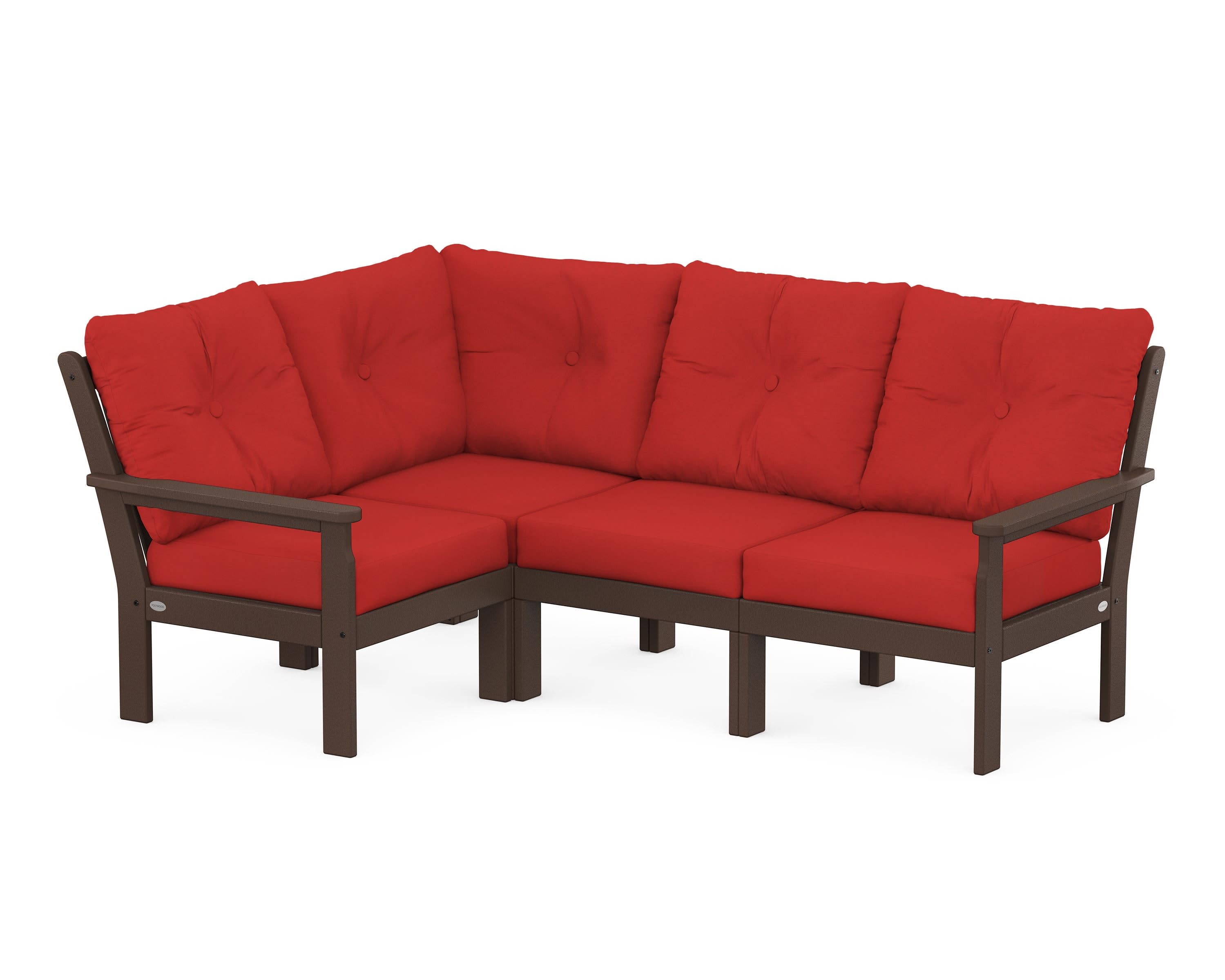 Vineyard 4-Piece Sectional in Mahogany / Crimson Linen