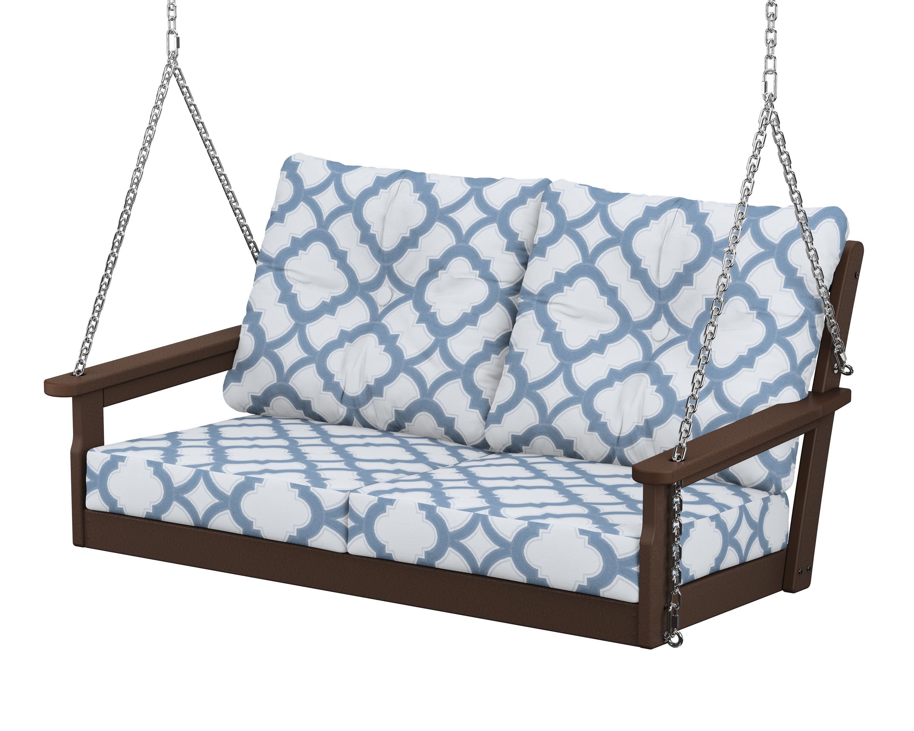 Vineyard Deep Seating Swing in Mahogany / Trellis Sky Blue