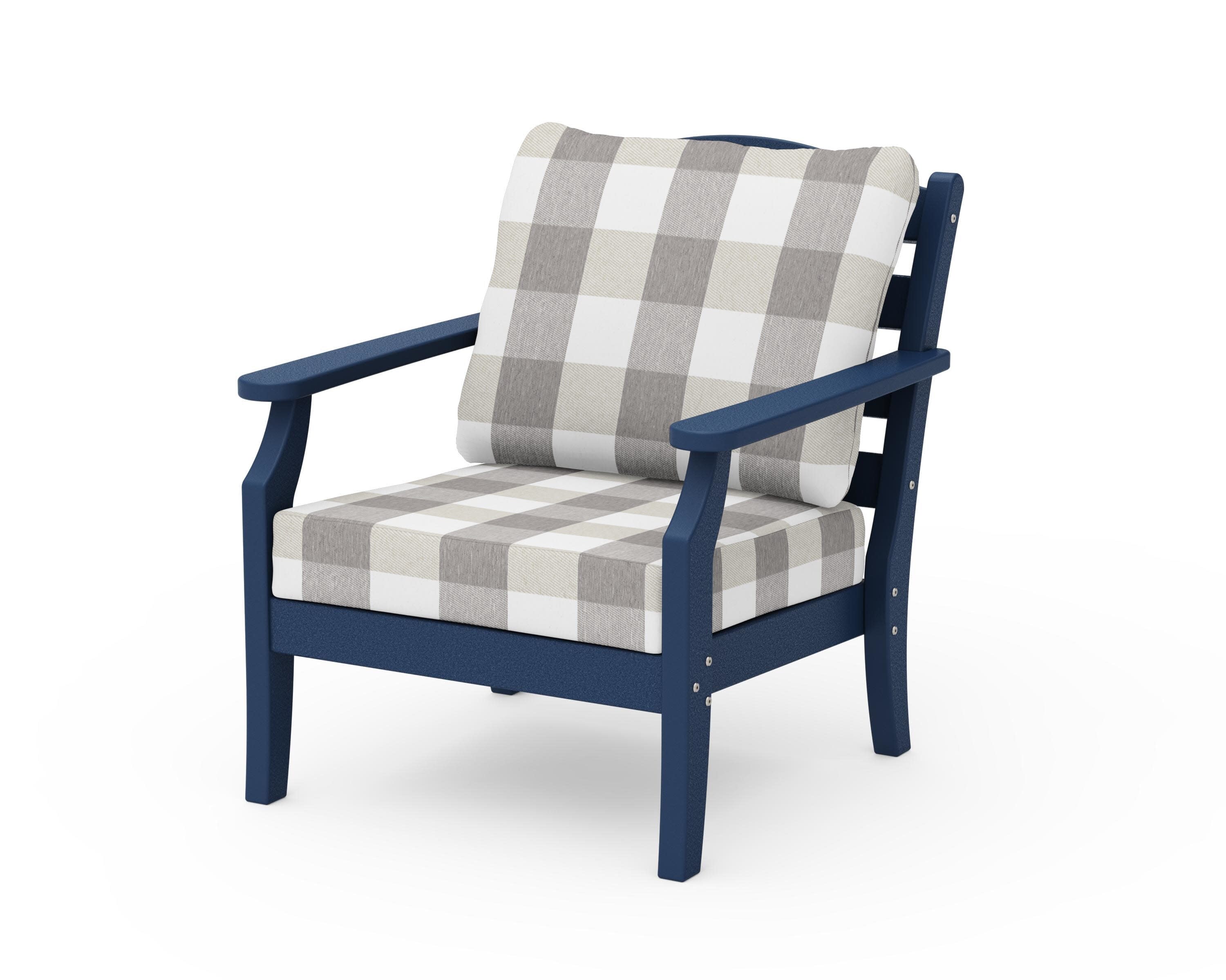 Savannah Deep Seating Chair in Navy / Buffalo Plaid Grey Mist