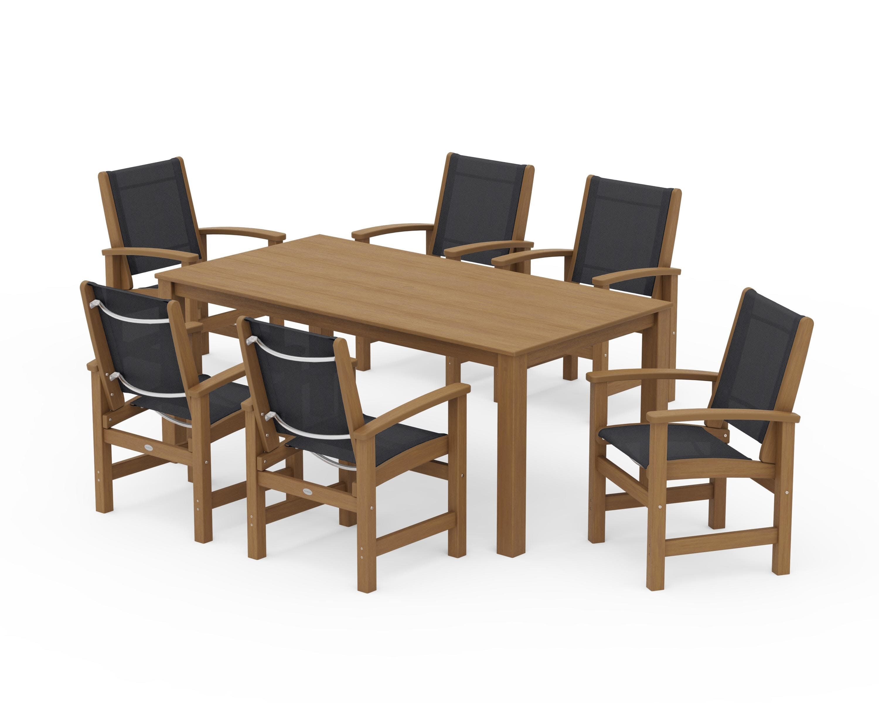 Coastal 7-Piece Parsons Dining Set in Natural / Black Sling