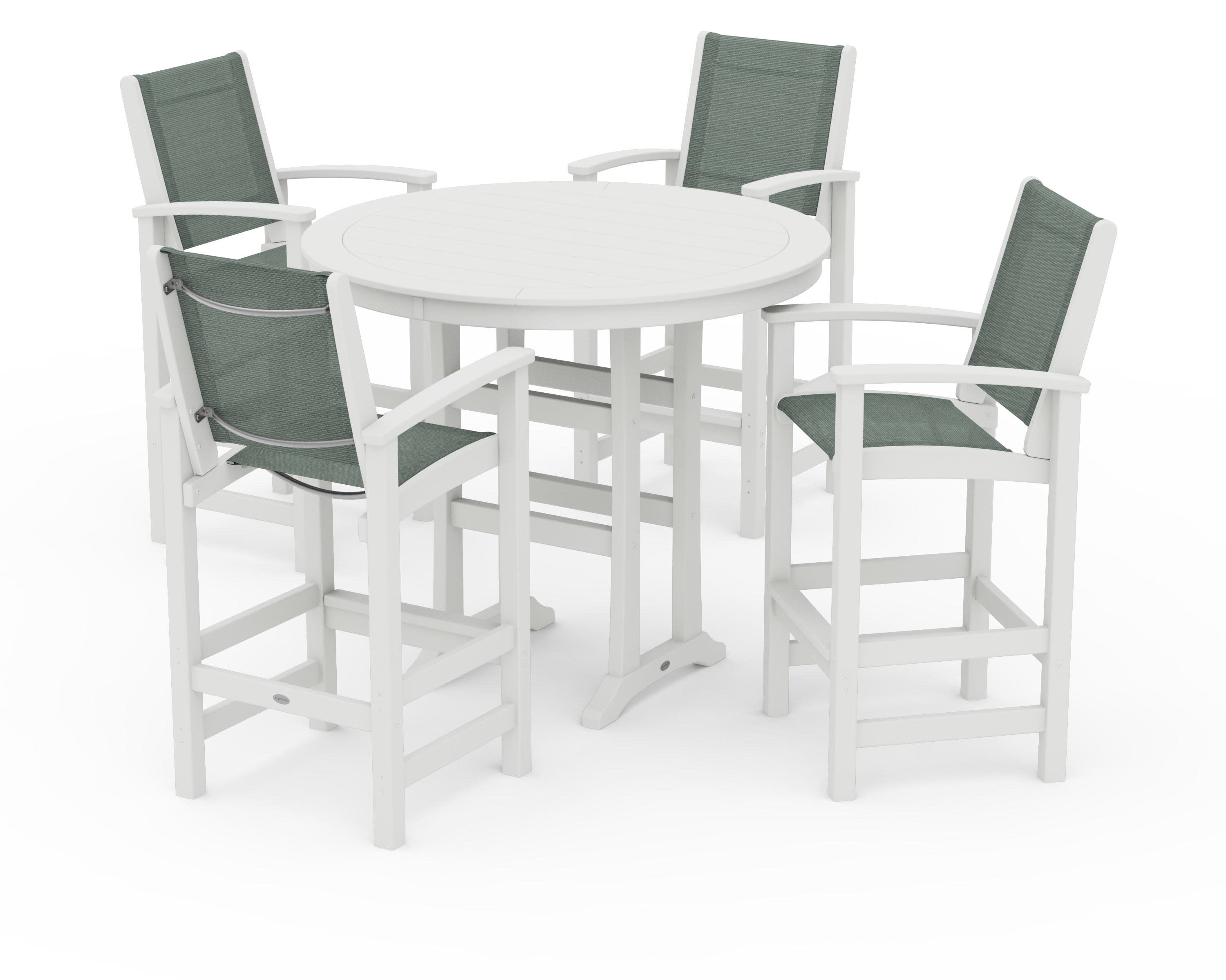 Coastal 5-Piece Nautical Trestle Bar Set in Vintage White / Dupioni Sea Mist Sling