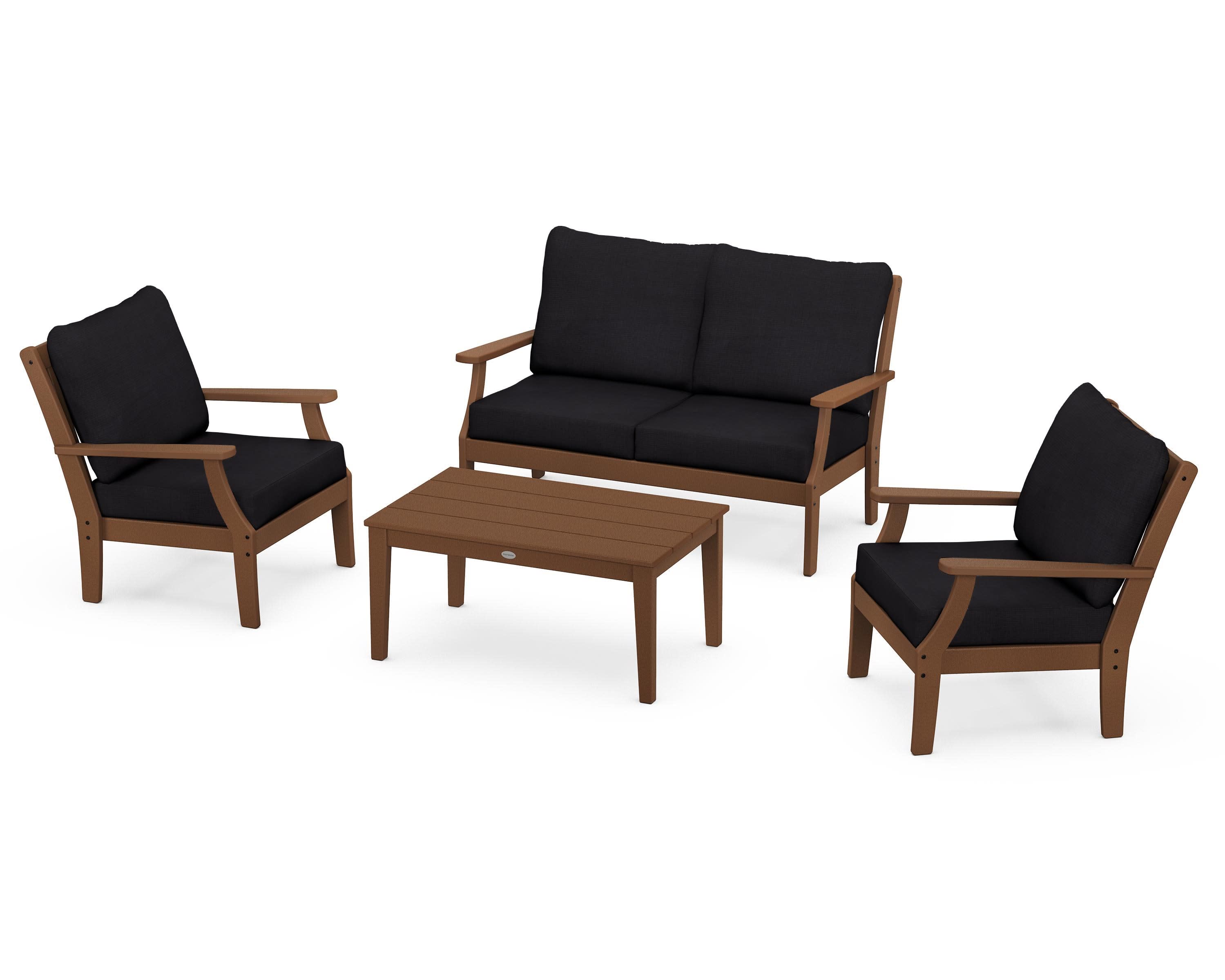 Braxton 4-Piece Deep Seating Chair Set in Teak / Midnight Linen