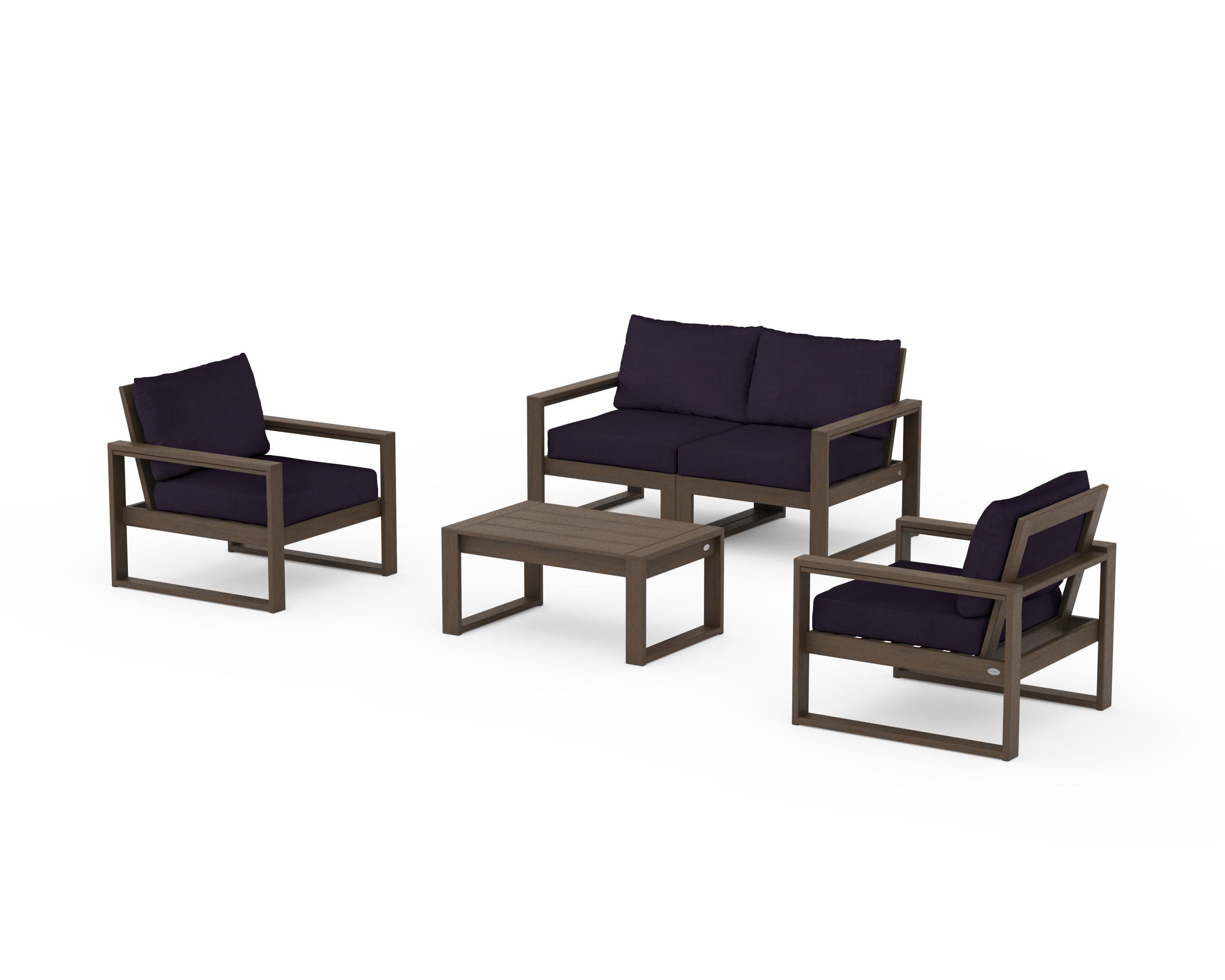 EDGE Sectional 4-Piece Deep Seating Set with Loveseat in Kona / Navy Linen