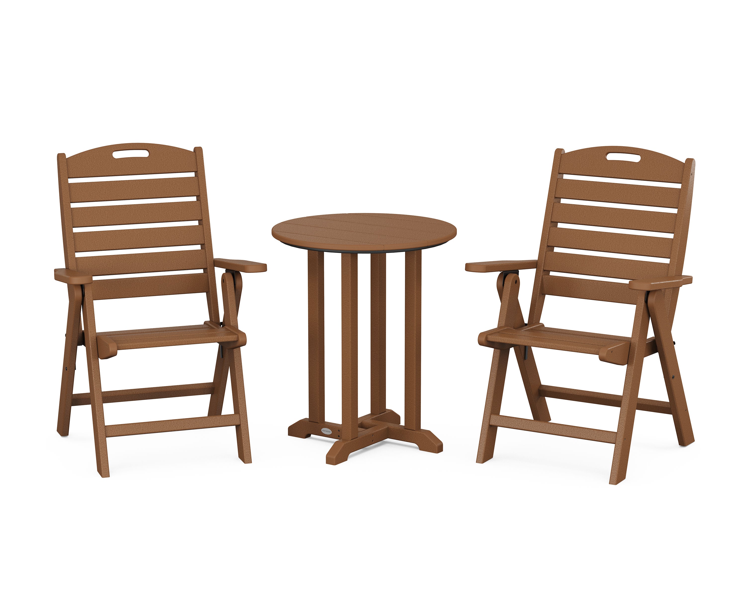 Nautical Folding Highback Chair 3-Piece Round Bistro Dining Set in Teak