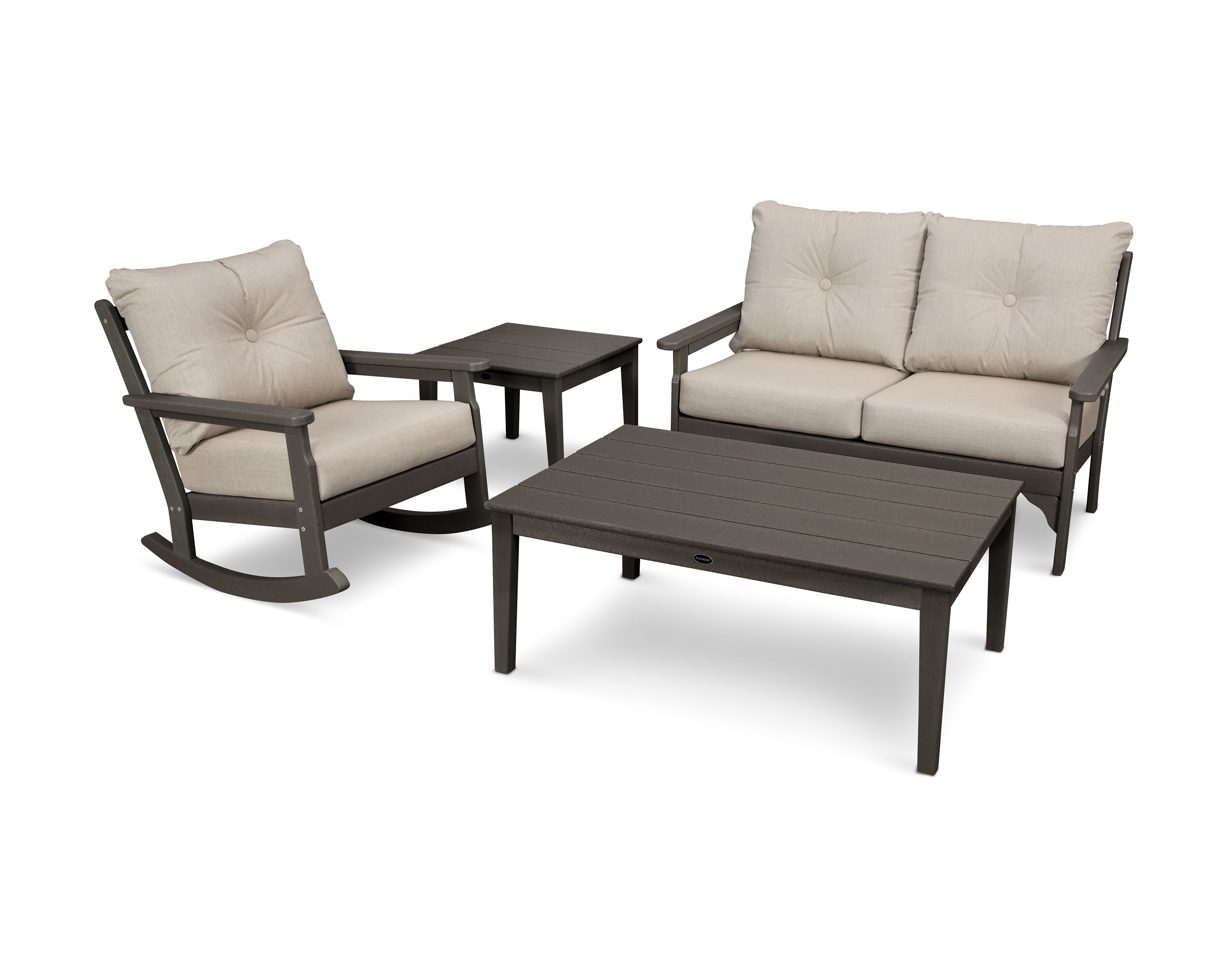 Vineyard 4-Piece Deep Seating Rocker Set in Vintage Coffee / Cast Ash